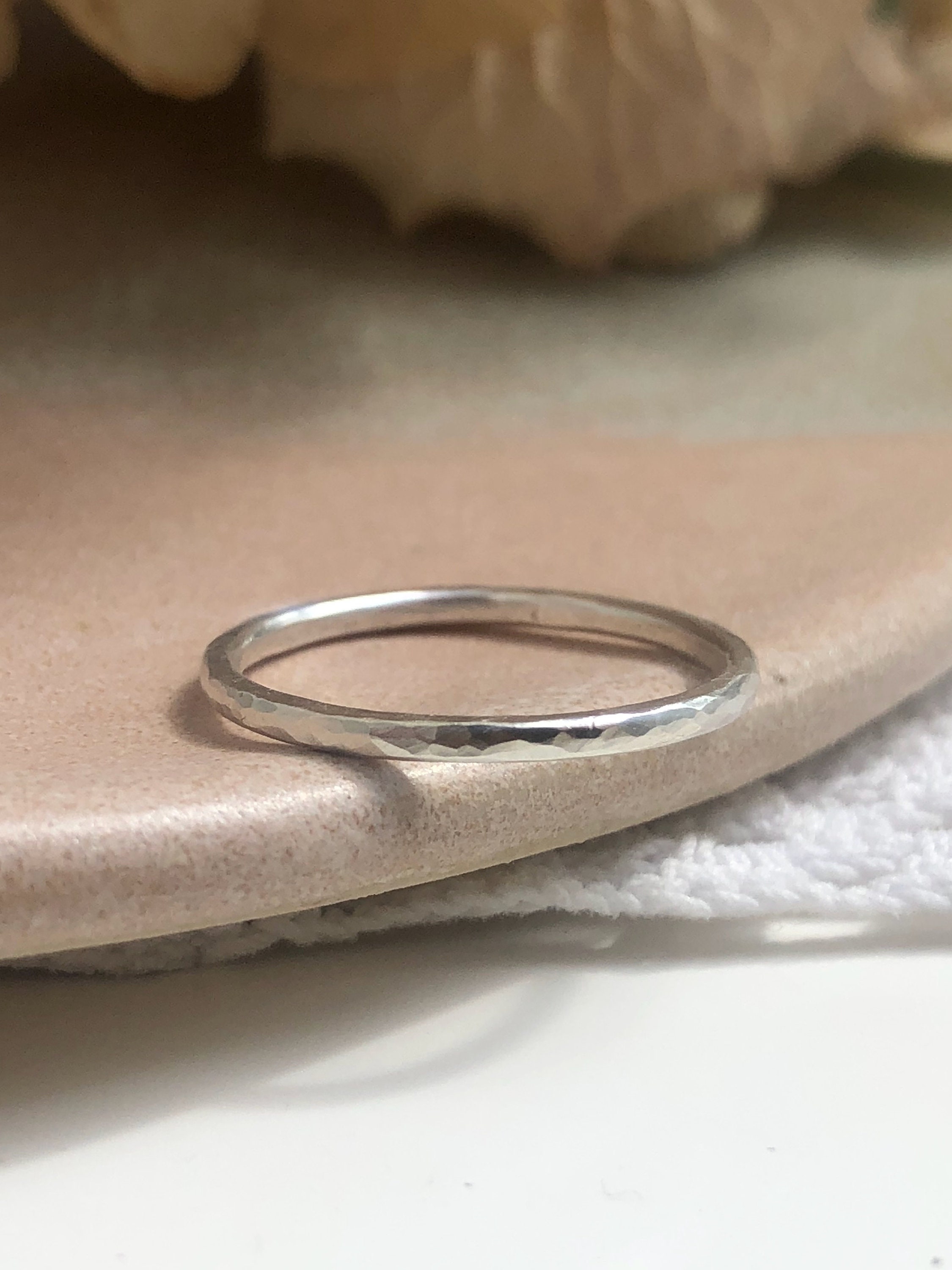 Recycled Sterling Silver Textured Stacking Ring - Slim Alternative Wedding Band Sustainable Jewellery