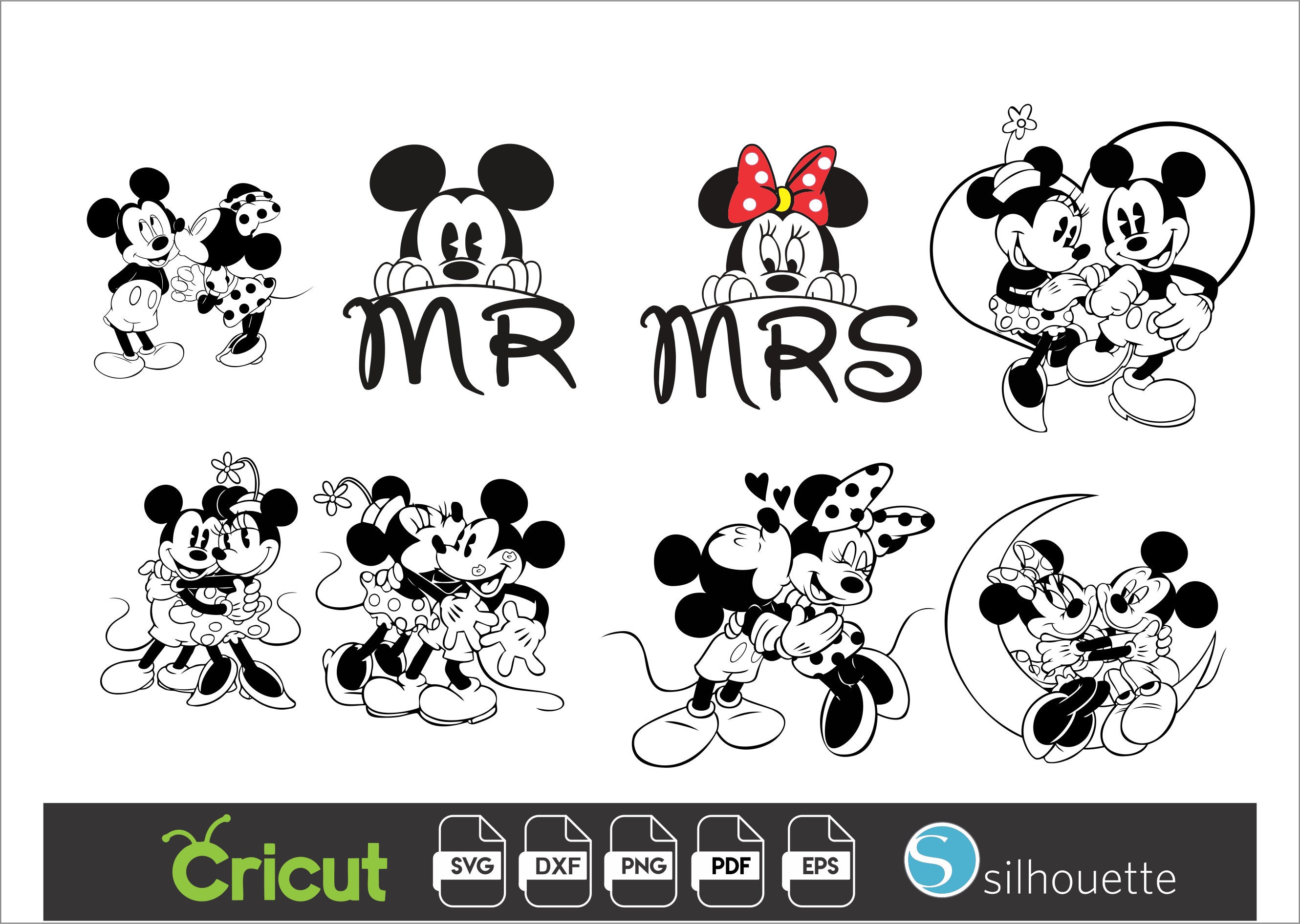 Mickey And Minnie Bundle File Dxf Svg Eps Pdf Png Etsy