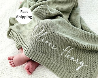 Baby Blanket, Baby gift, Newborn gift, Personalized Name, Stroller Blanket, Newborn Baby Gift, Soft Breathable Cotton Knit, baby shower Gift