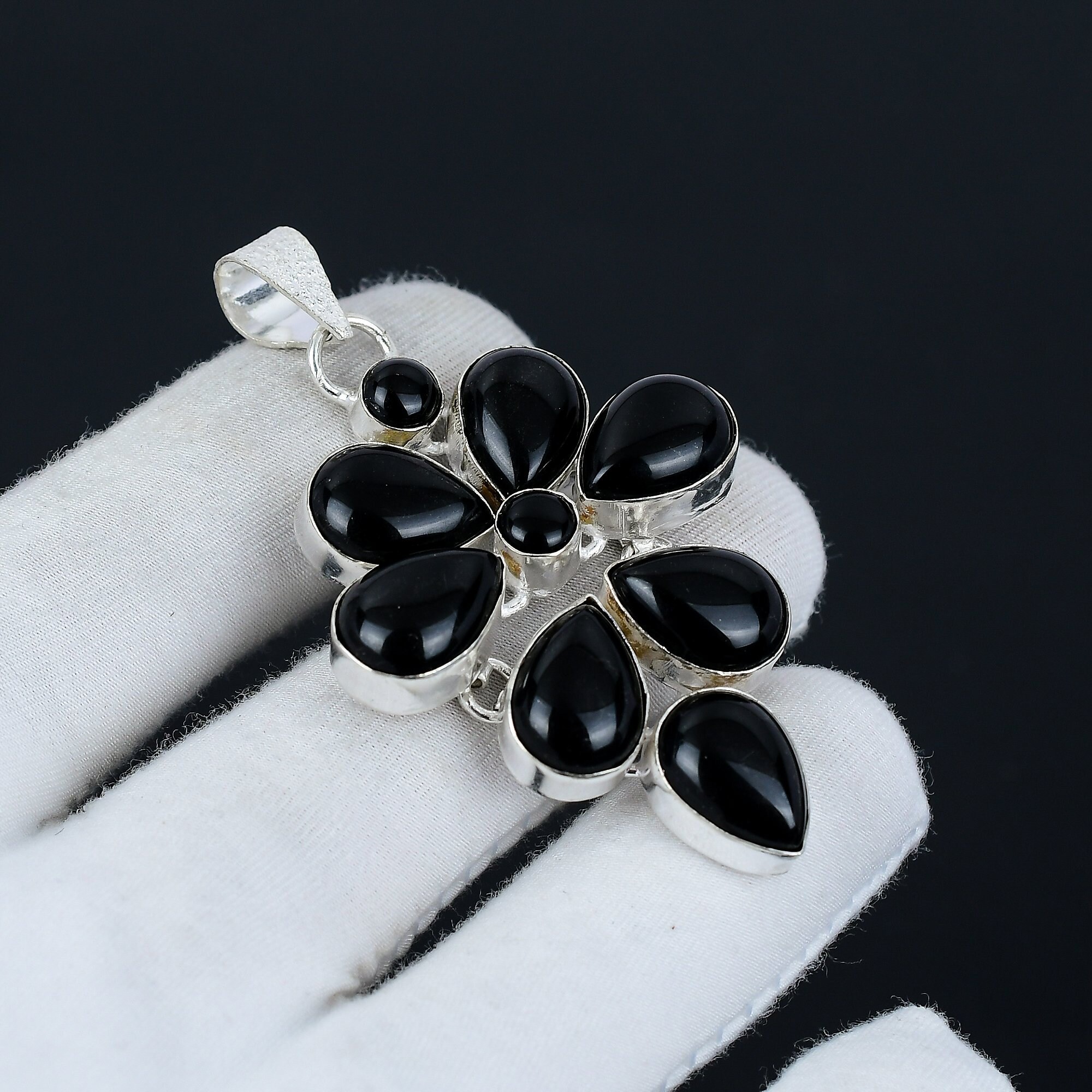 Black Onyx Gemstone Pendant Boho Jewelry 925 Sterling Silver Pendant