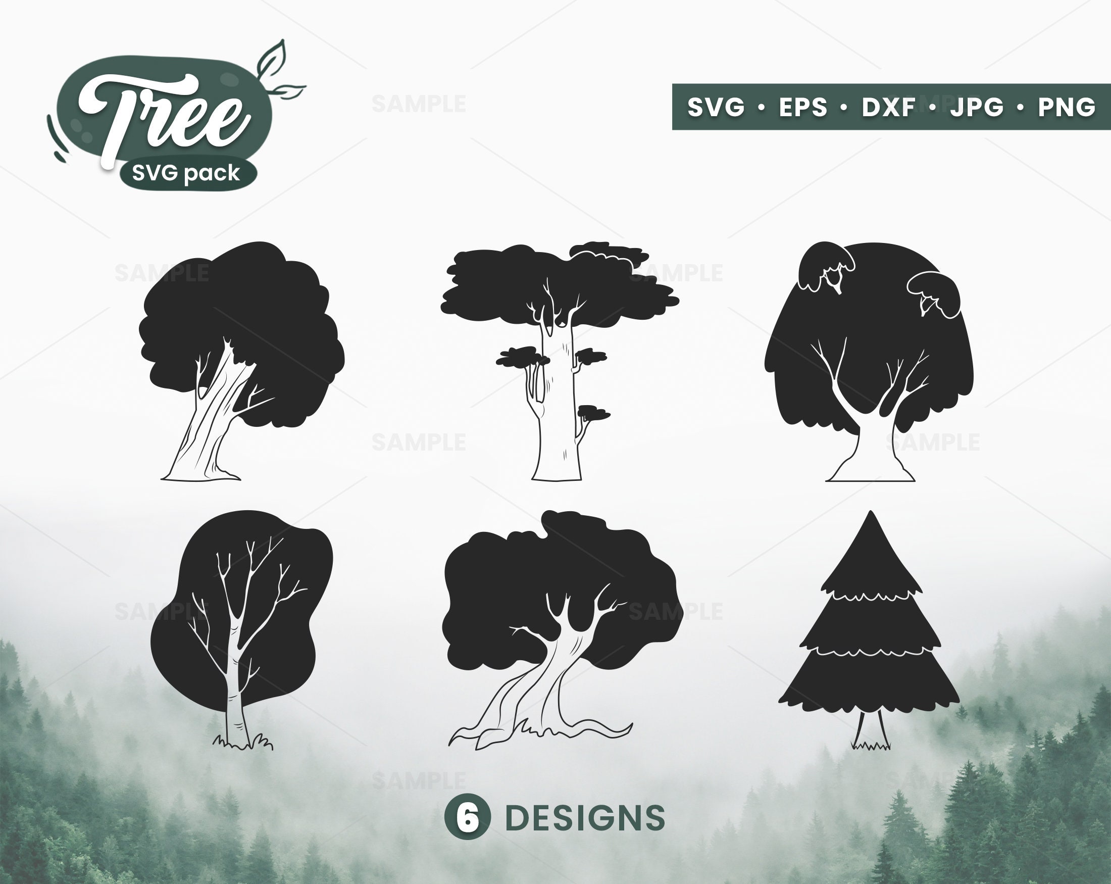 Tree SVG Pack 3 Tree SVG Tree Clipart Vector Cut File For Etsy Ireland