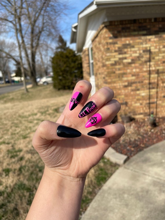 Lil Peep Press On Acrylic Nails Pink Etsy