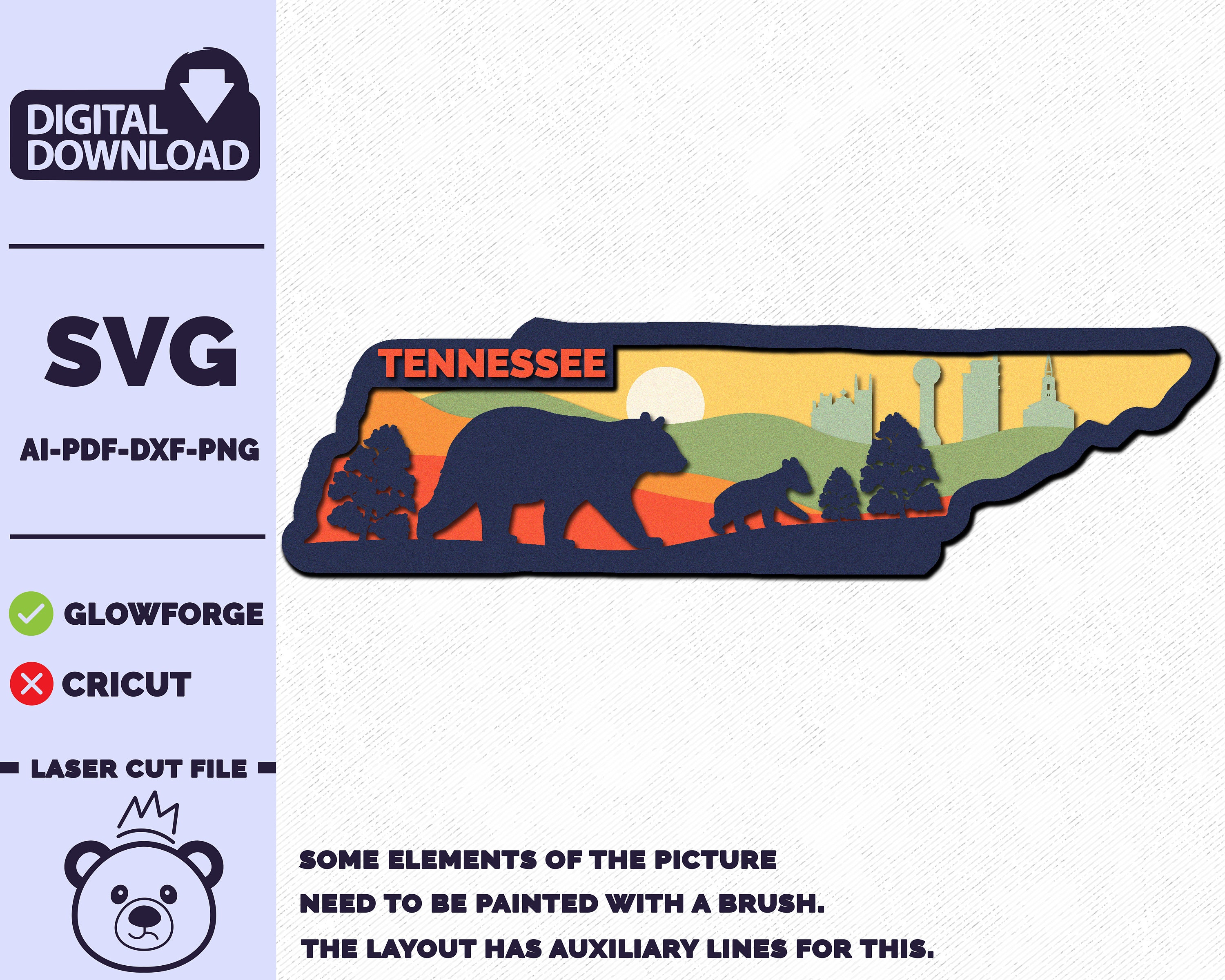 Tennessee SVG, 3D Layered Tropical Sign, laser cut files, Dxf-Ai-Pdf-Png...