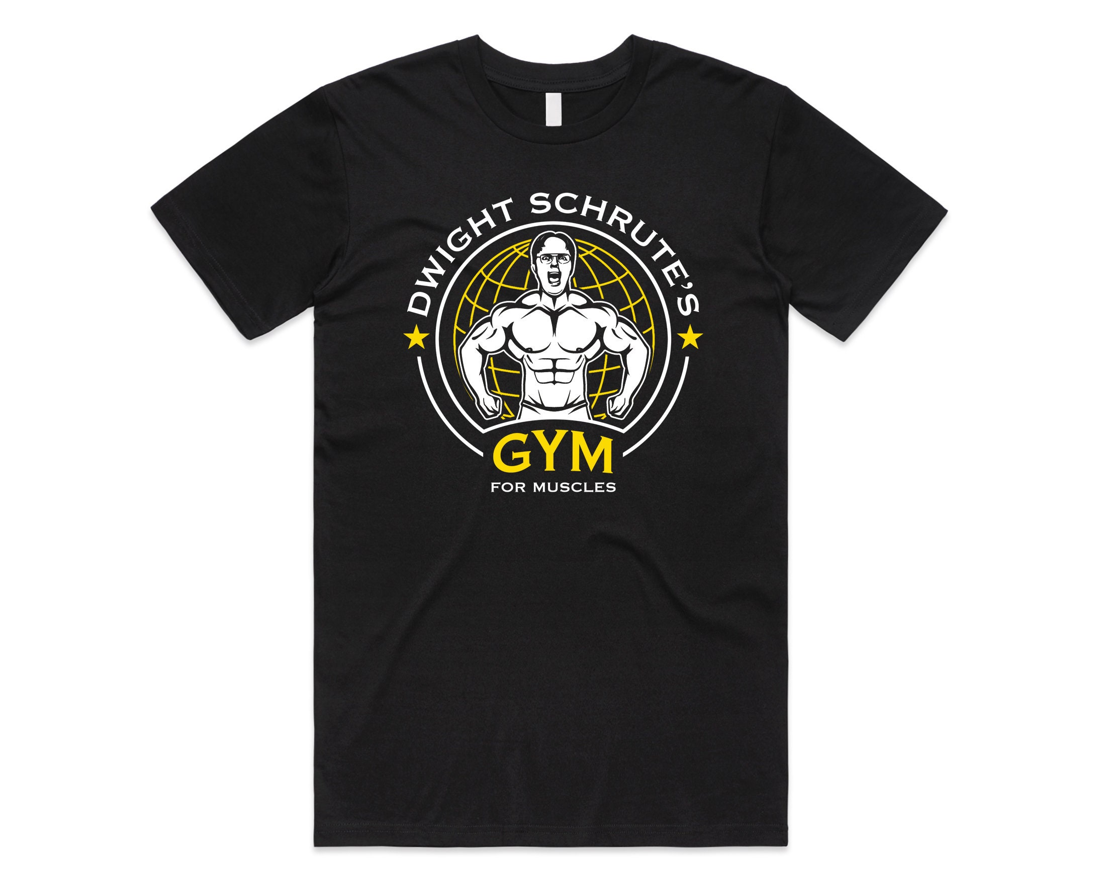 Dwight Schrute’s Gym For Muscles T-Shirt Tee Top Funny Us Office Dwight’s Bodybuilder Fitness Weightlifting Squat Gift