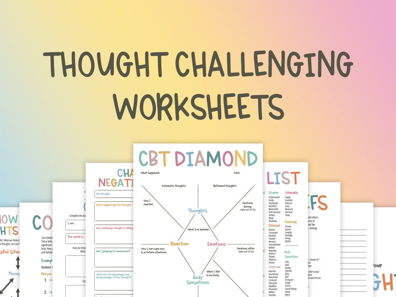 Thought Challenging Worksheets CBT Therapy Cognitive image 1