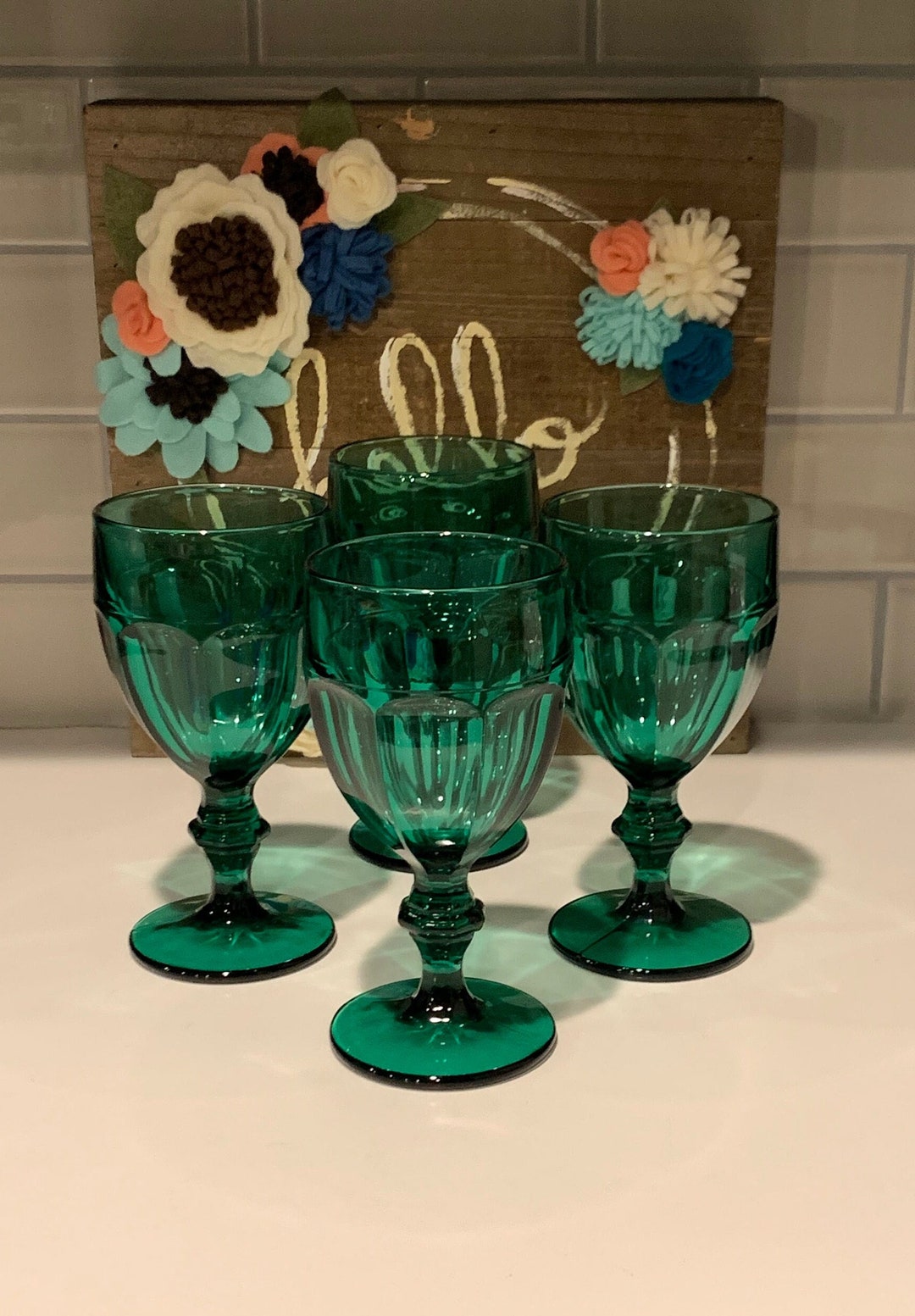 Gibraltar Juniper Water Goblets By Libbey Glass Emerald Green Water