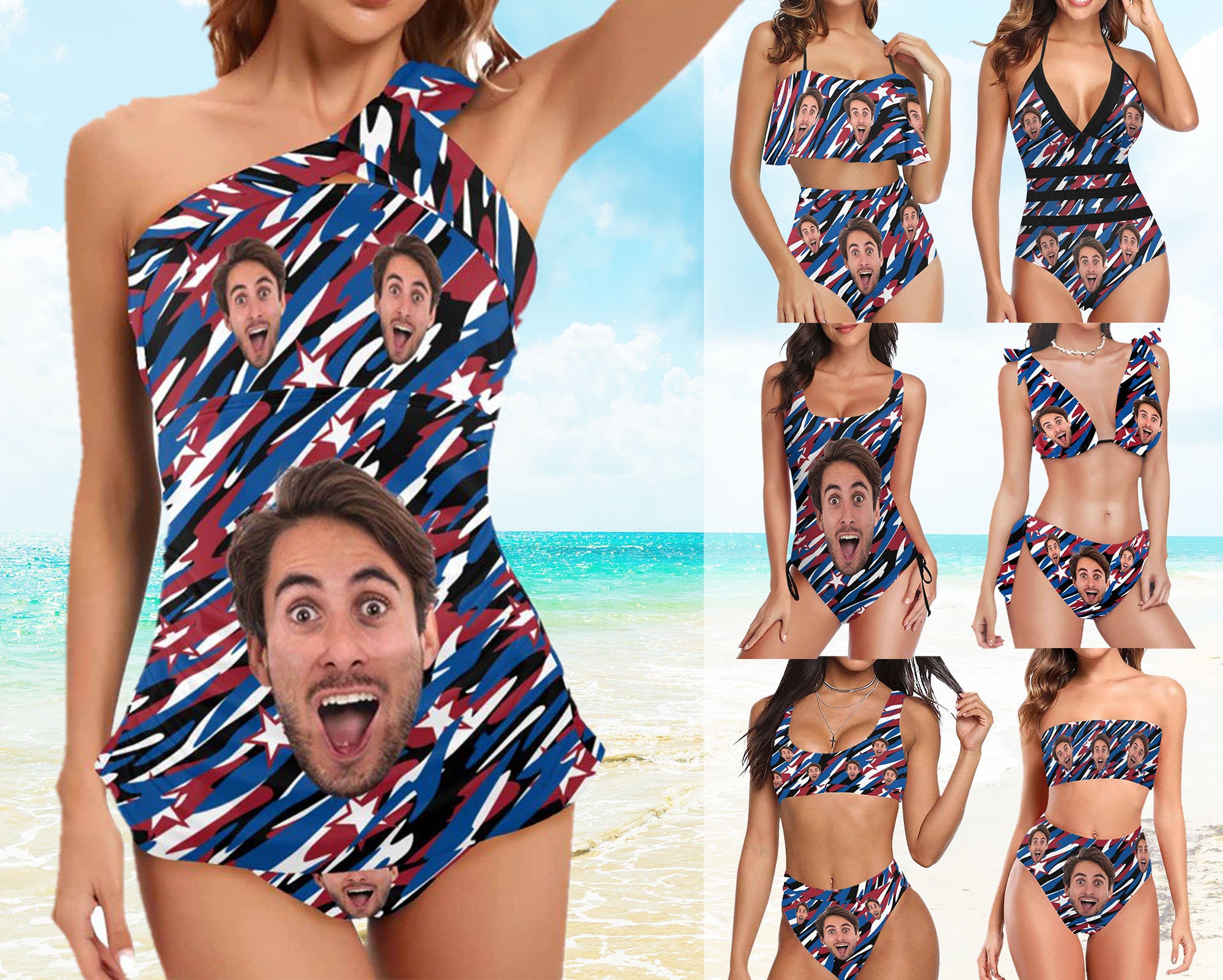 Custom Bikini Sets American Flag Plus Size Swimsuit Bathing Etsy