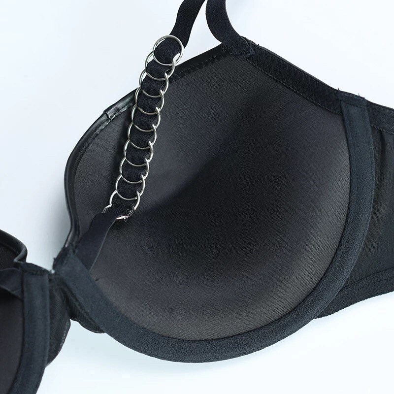 Sexy Premium Leather Push Up Bra And Lingerie Set Breast Contouring