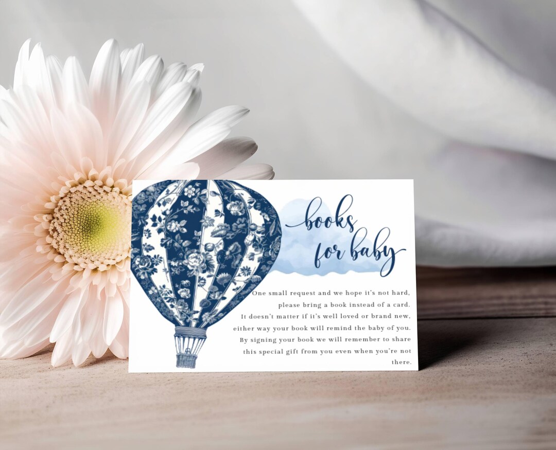 Blue Toile Hot Air Balloon Diaper Raffle Card Chinoserie Baby Shower Elegant Raffle Tickets