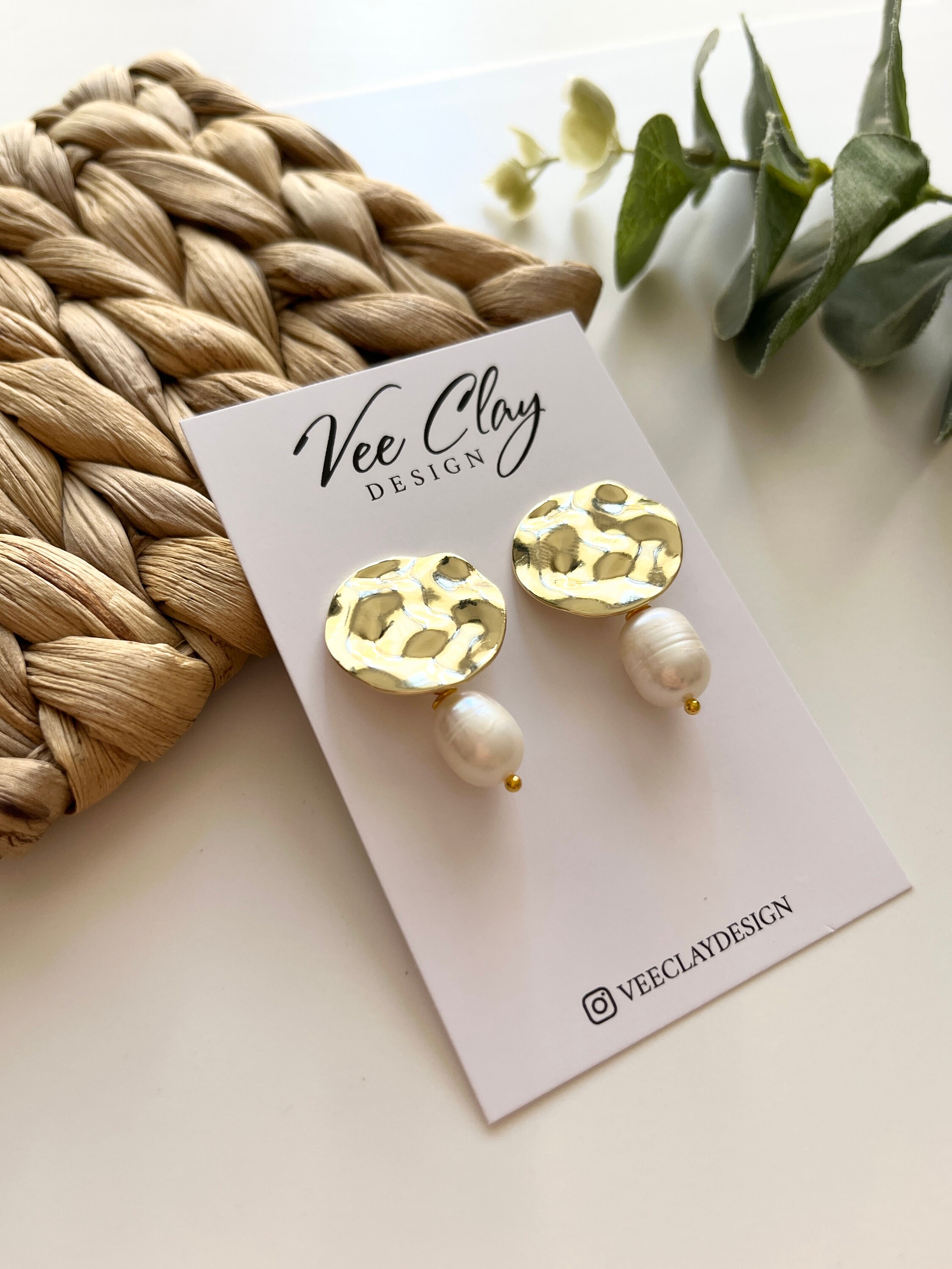 Large Pearl Earring[?] Botanical Earrings[?]Polymer Clay Earrings[?]statement Earrings[?]Floral[?]Handmade[?]Lightweight