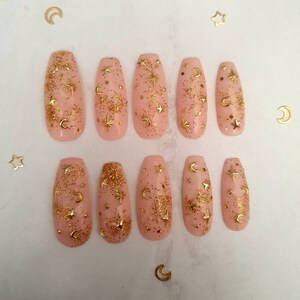 Nude Pink Moon Stars Press On Nails Etsy Uk