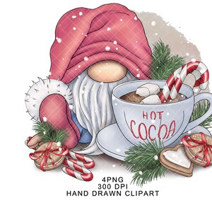 Christmas Gnome Png Hot Cocoa Pink Winter Clipart Digital Gonk Waterslide Watercolor Mug Choc