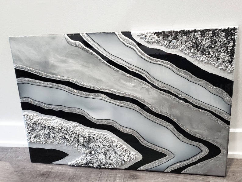 Large Black And Silver Resin Geode Wall Art Geode Resin Wall Etsy