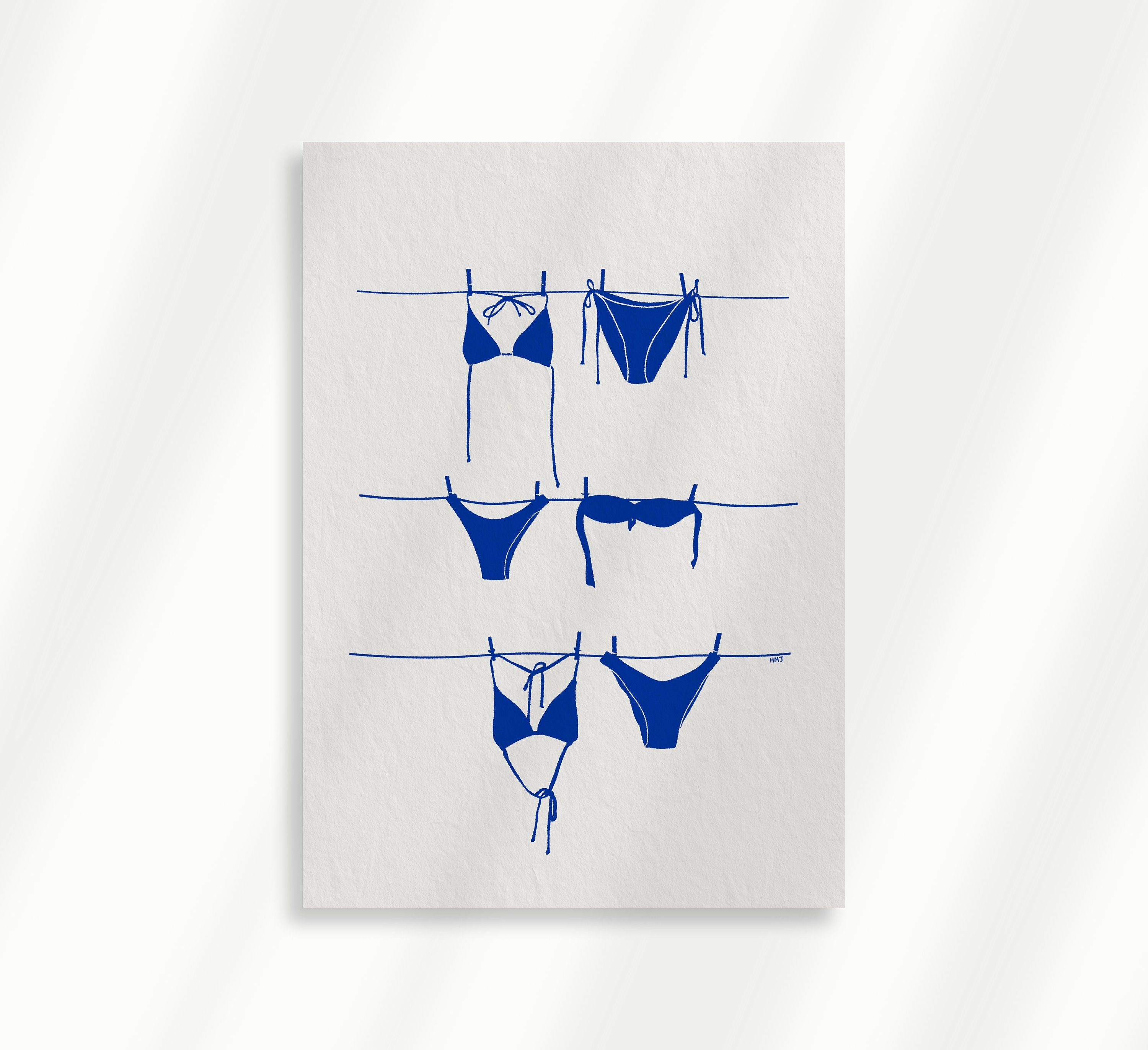 Navy Blue Bikini Print Unframed Physical Print Gicl E Fine Art Print Vintage Wall Art Beach
