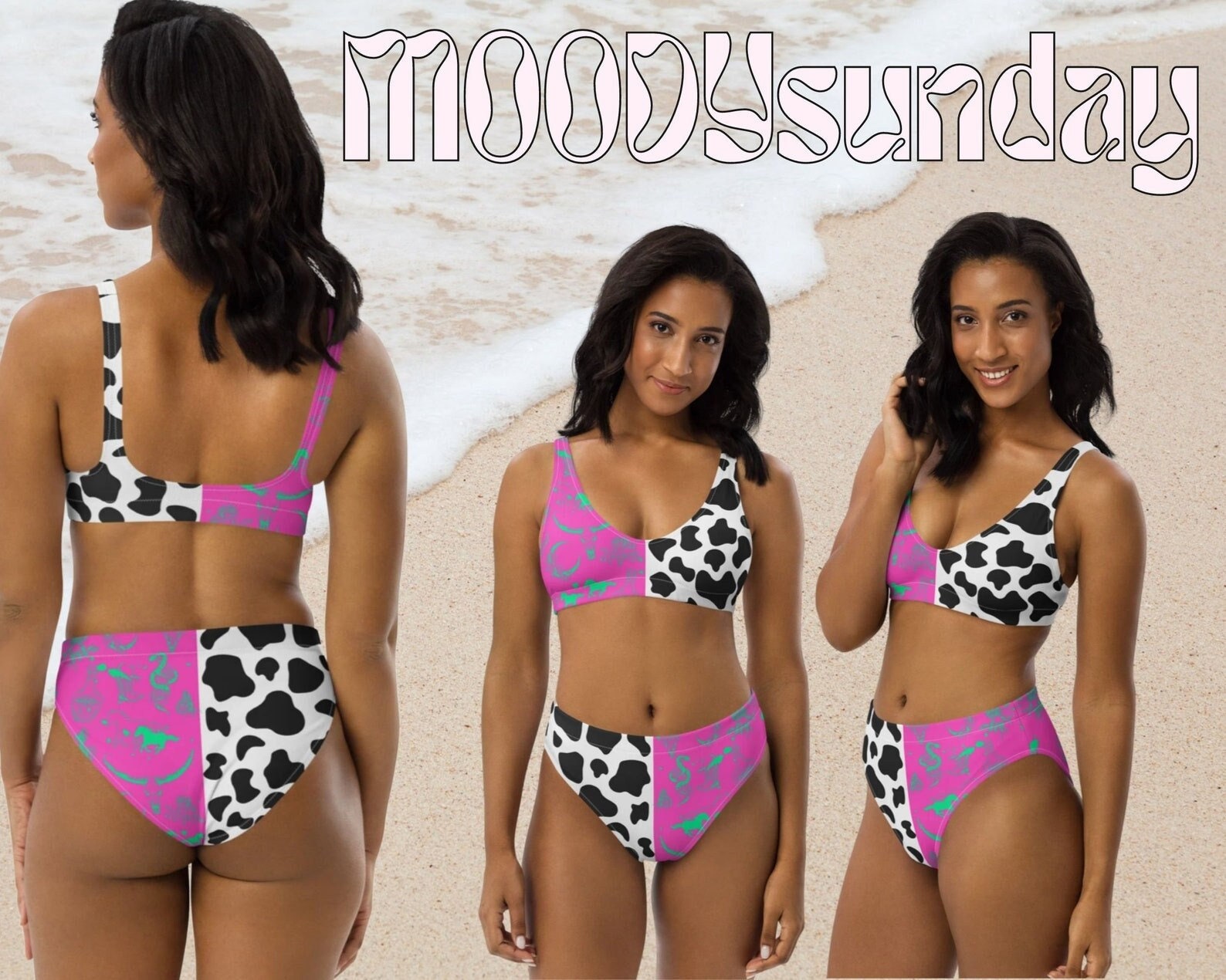 BOHO WESTERN BIKINI Recycled High Waisted Bikini Pink Cow Etsy