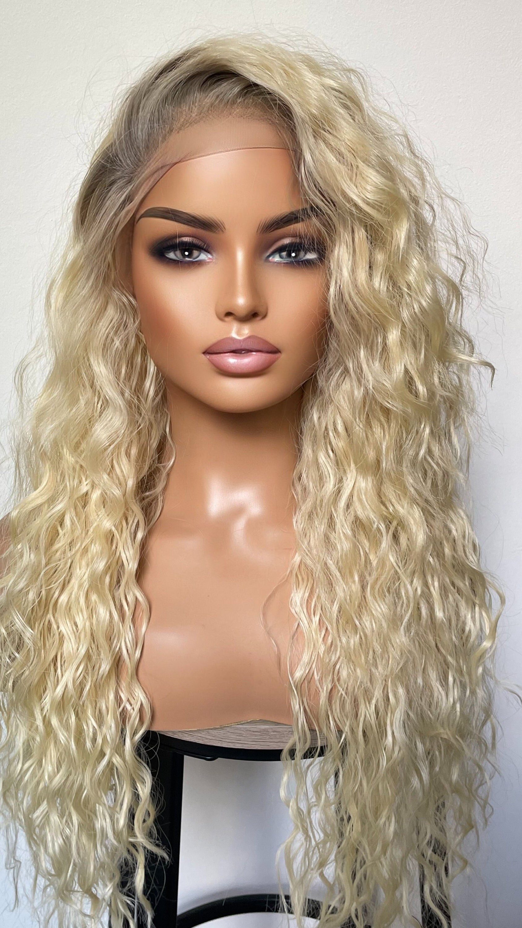 Human Hair Curly Platinum Blonde Wig Etsy