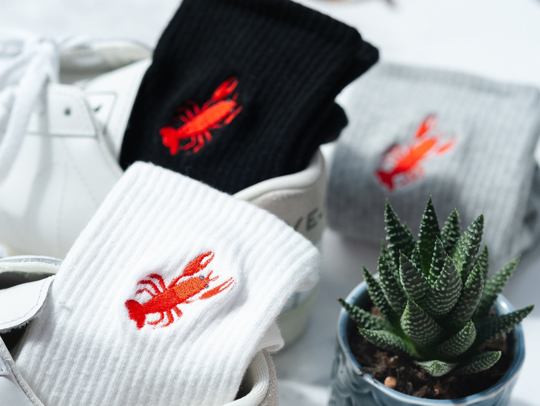 Lobster Socks - Embroidered Unisex Crew Sock | UK Made To Order Happy, Cute, Couples, Skater, Casual Socks Great Gift Idea For Him & Her