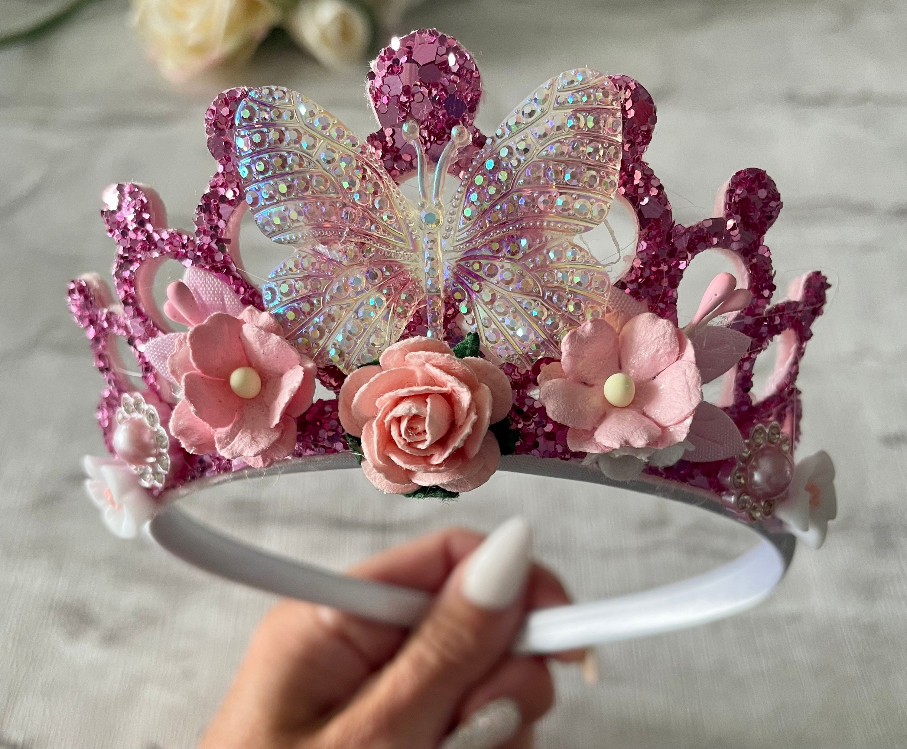 Butterfly Tiara, Birthday Child’s Butterfly Girls Crown, Pink Gifts For