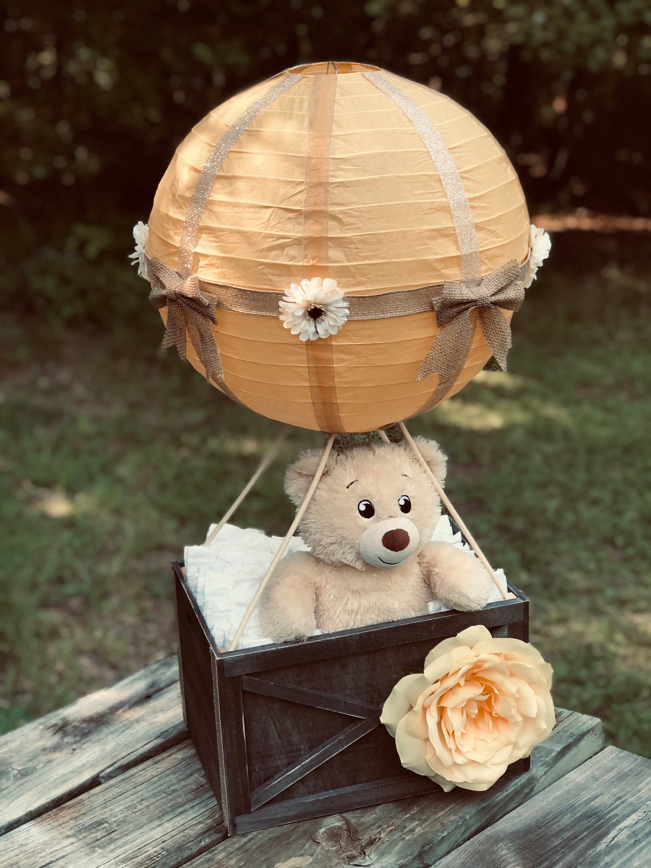 Teddy Bear Hot Air Balloon Diaper Cake Baby Shower Gift Centerpiece