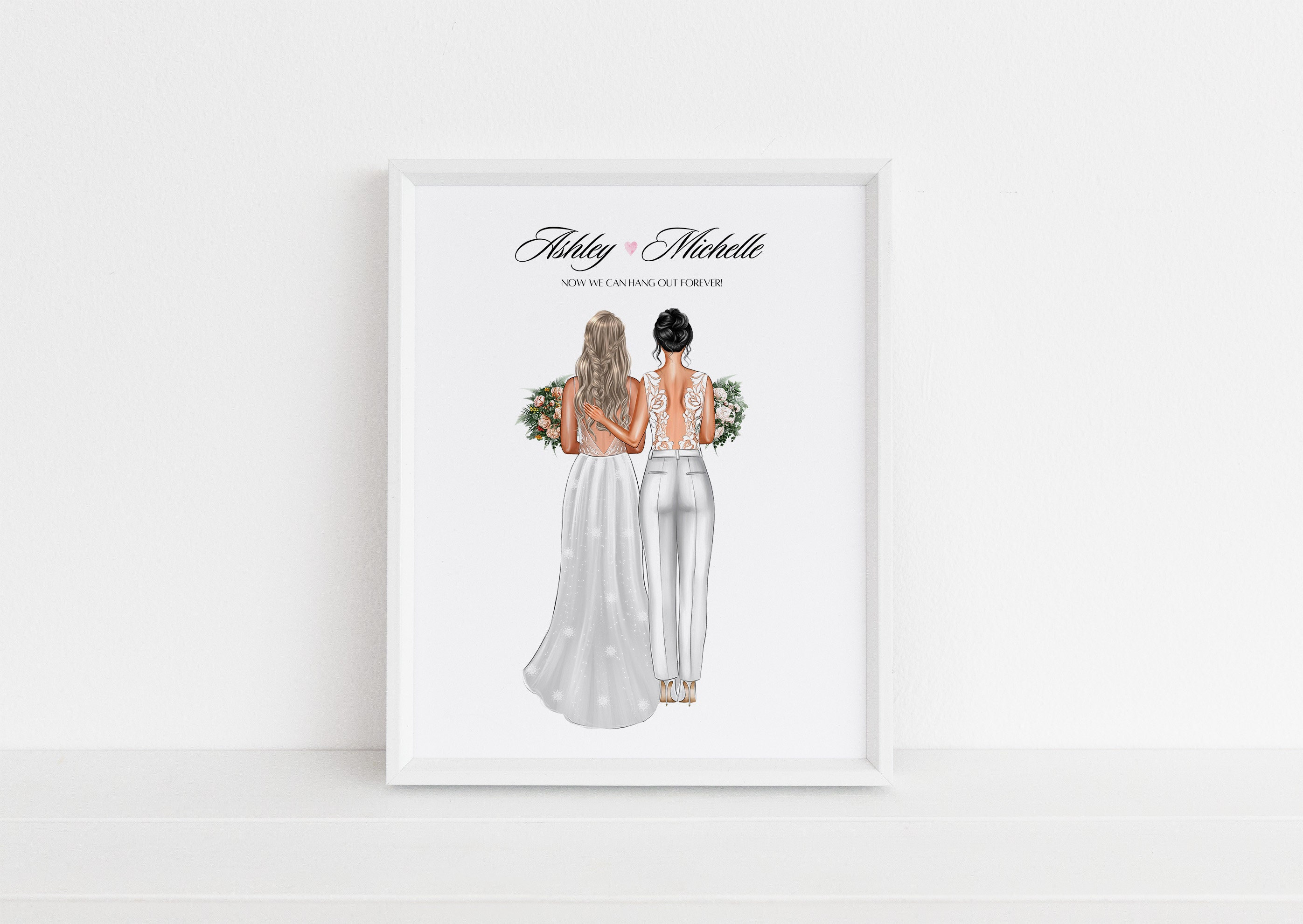 Mrs And Mrs Wedding Print Personalised Wedding Gift Same Sex Wedding Present Lesbian Wedding