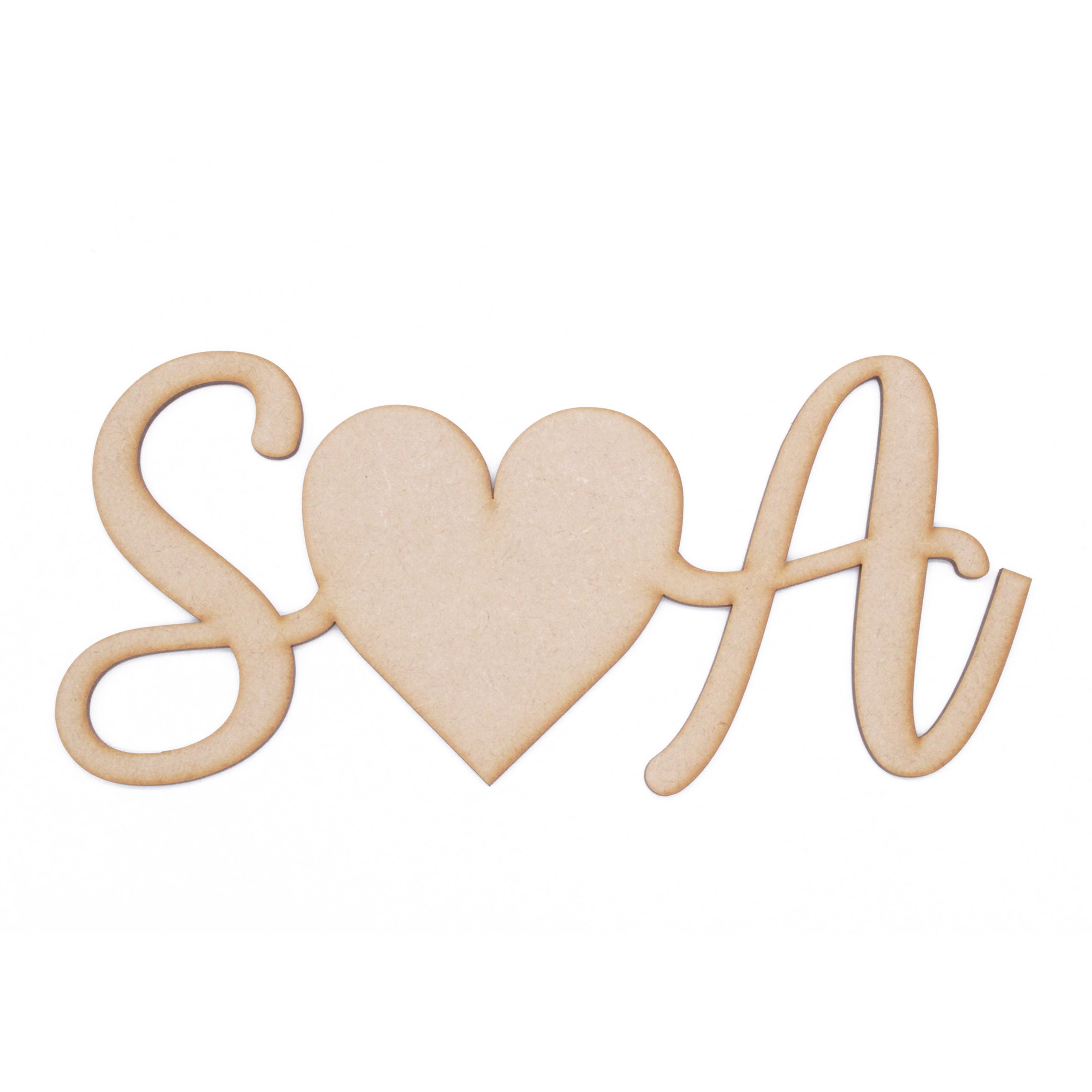 Personalised With Your Initials Adjoined Heart Laser Cut From 3mm Mdf Wood | Your Initials Anniversary Gift Custom