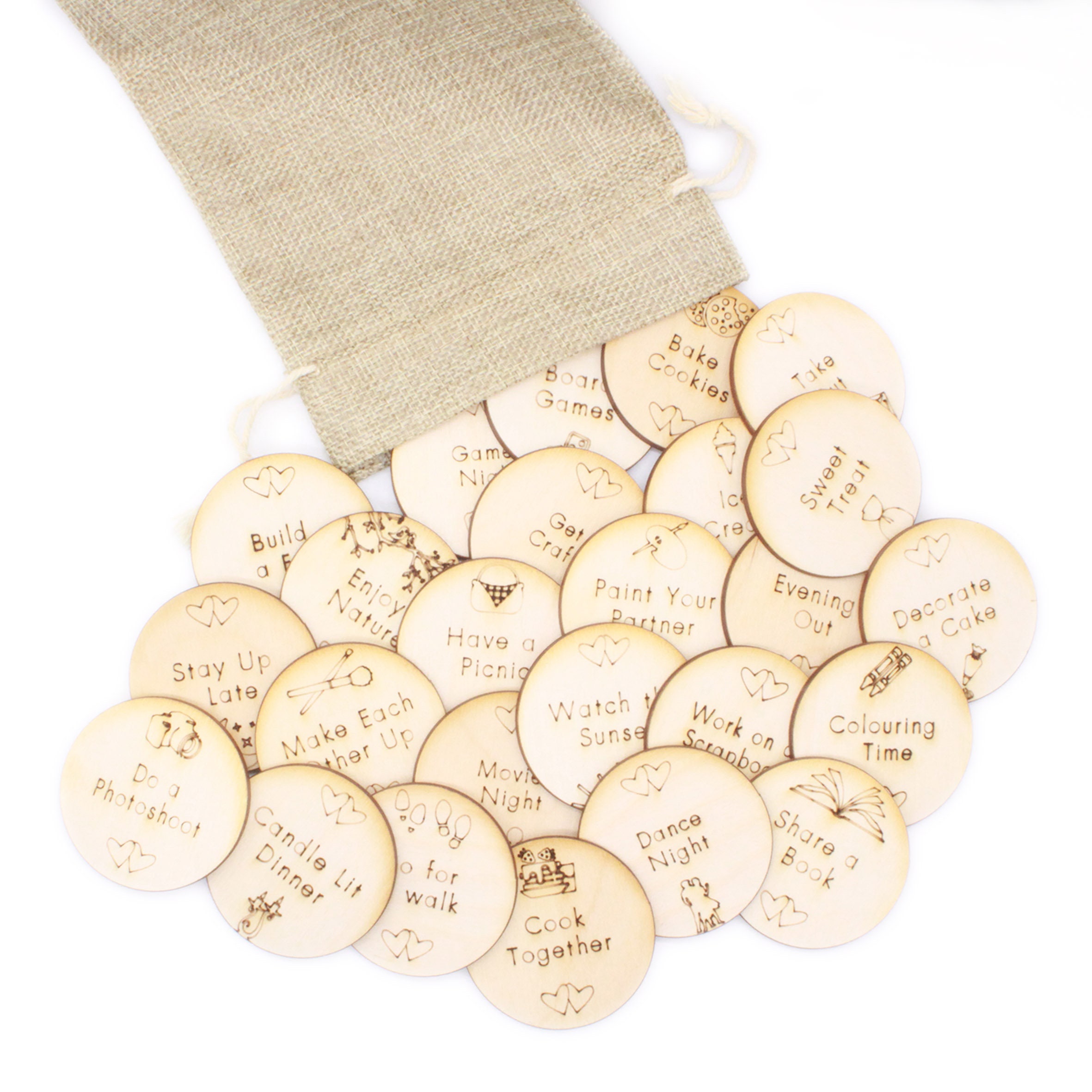25 Date Night Tokens Laser Cut From 3mm Ply Wood
