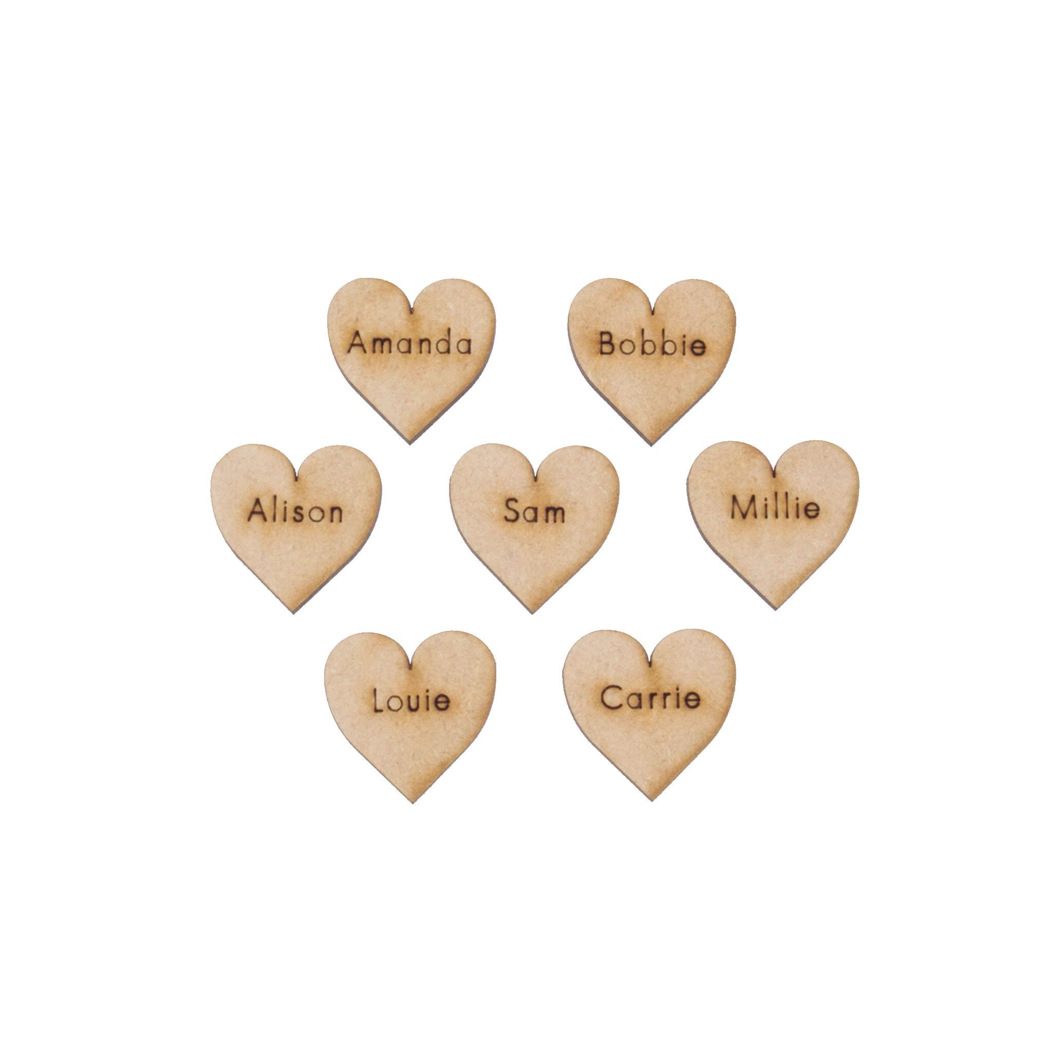 3cm Hearts Personalised With Your Names Laser Cut From 3mm Mdf Wood | Scrapbooking Card Making Wedding Favours Custom