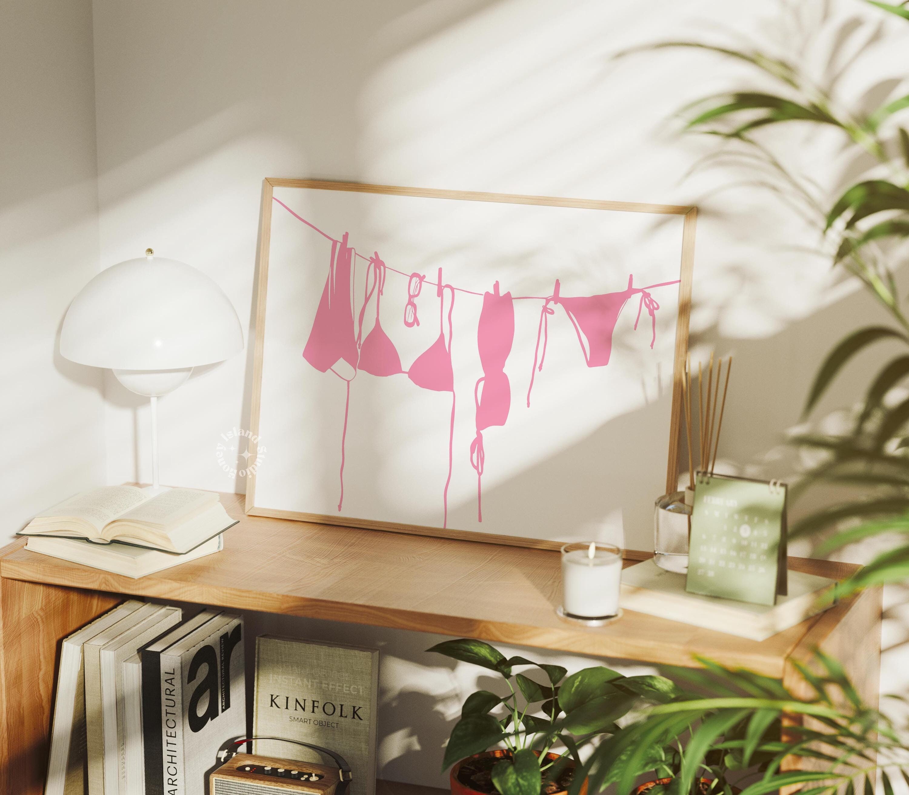 Pink Bikini Art Print Swimsuit Drying In The Sun Wall Art Pink Coastal Cowgirl Poster Trendy