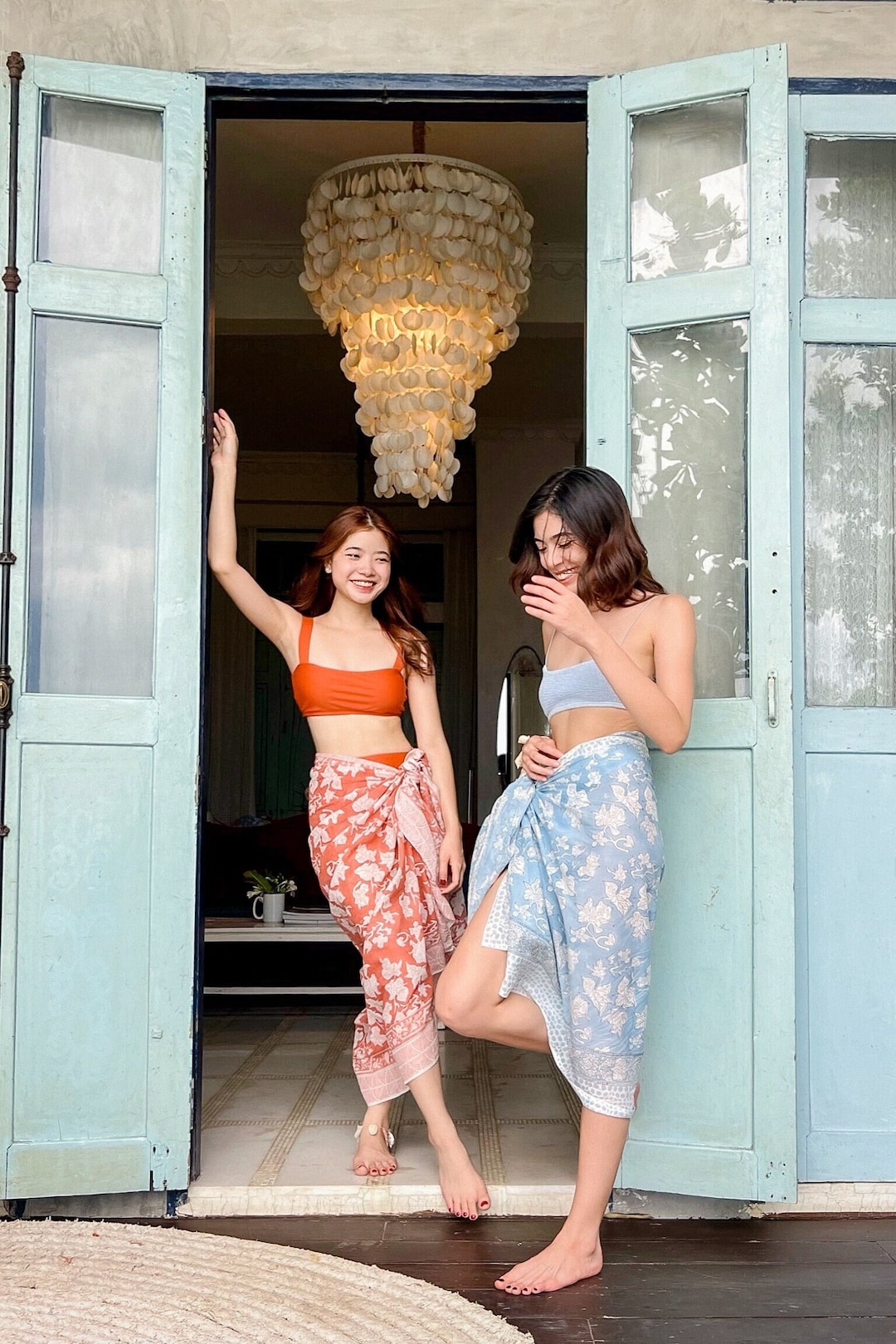 Hand Blocked Cotton Sarong Beach Outfits Boho Beach Wear Floral Coverup Bikini Beach Wrap