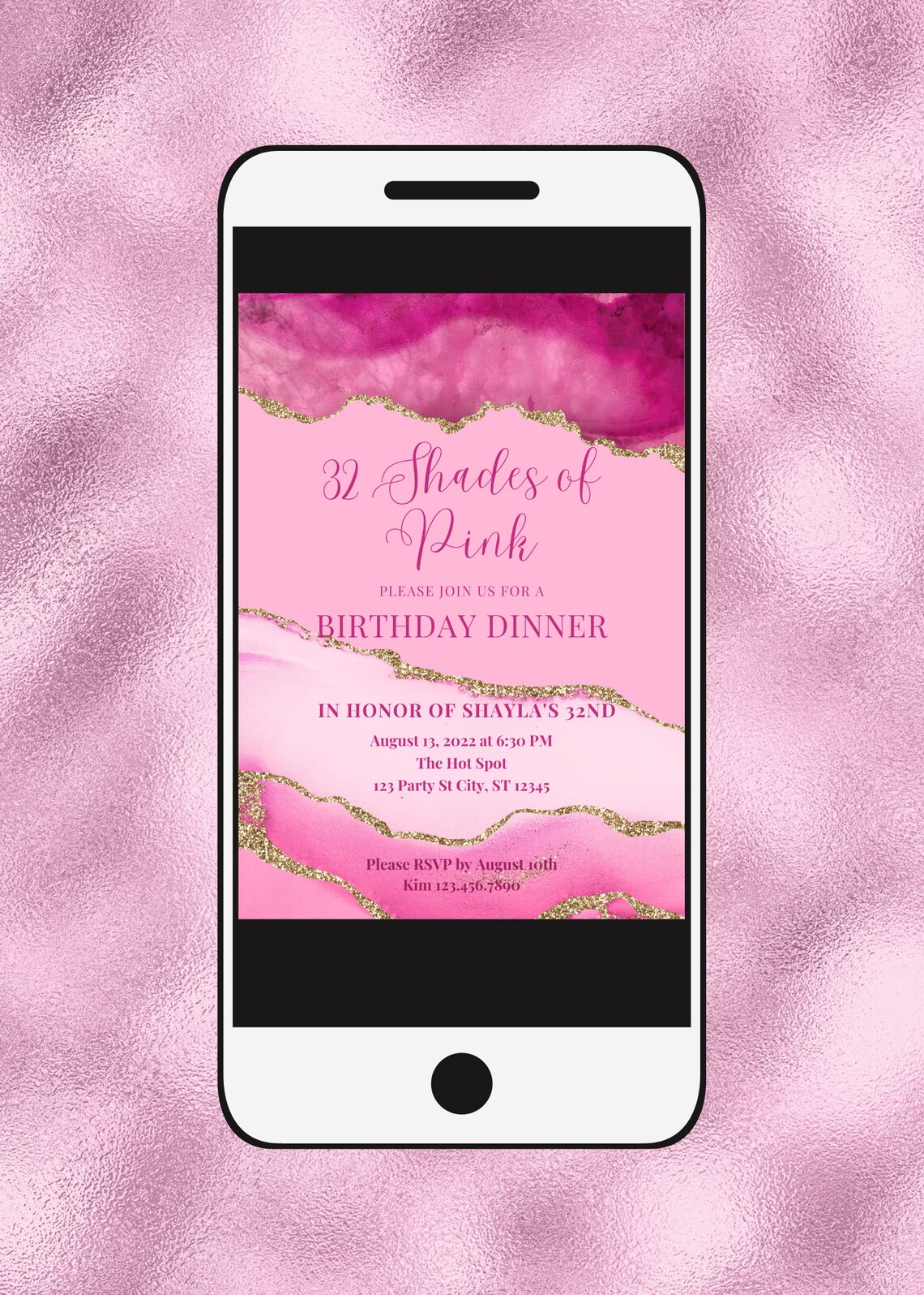 Editable Shades Of Pink Invitation Agate Birthday Dinner Etsy