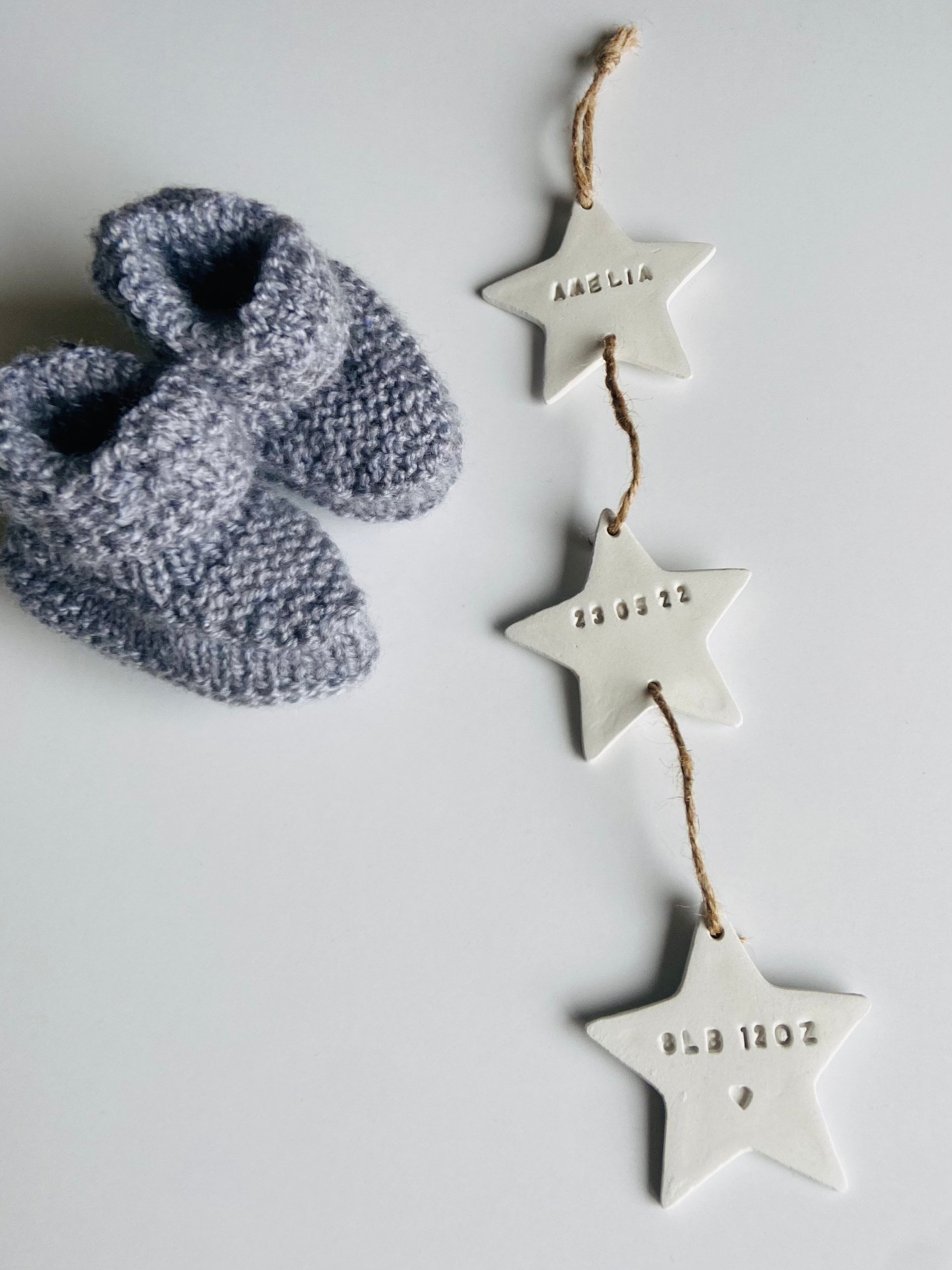 Clay Star Baby Keepsake Birth Announcement Gift Hanging Nursery Decoration