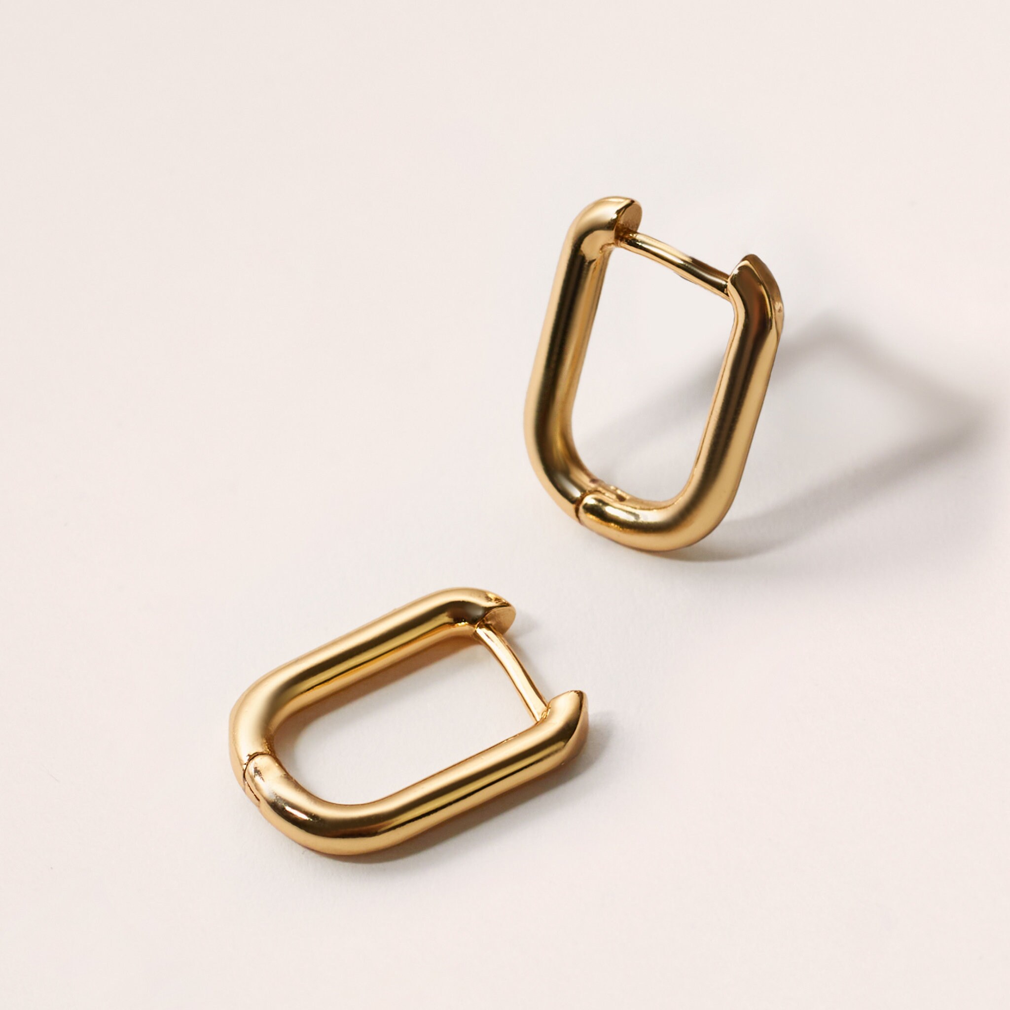 18K Gold Plated Oval Hoops - Waterproof Tarnish-Free Dainty Minimalist Jewellery U Shape Hoop Earrings Rectangle