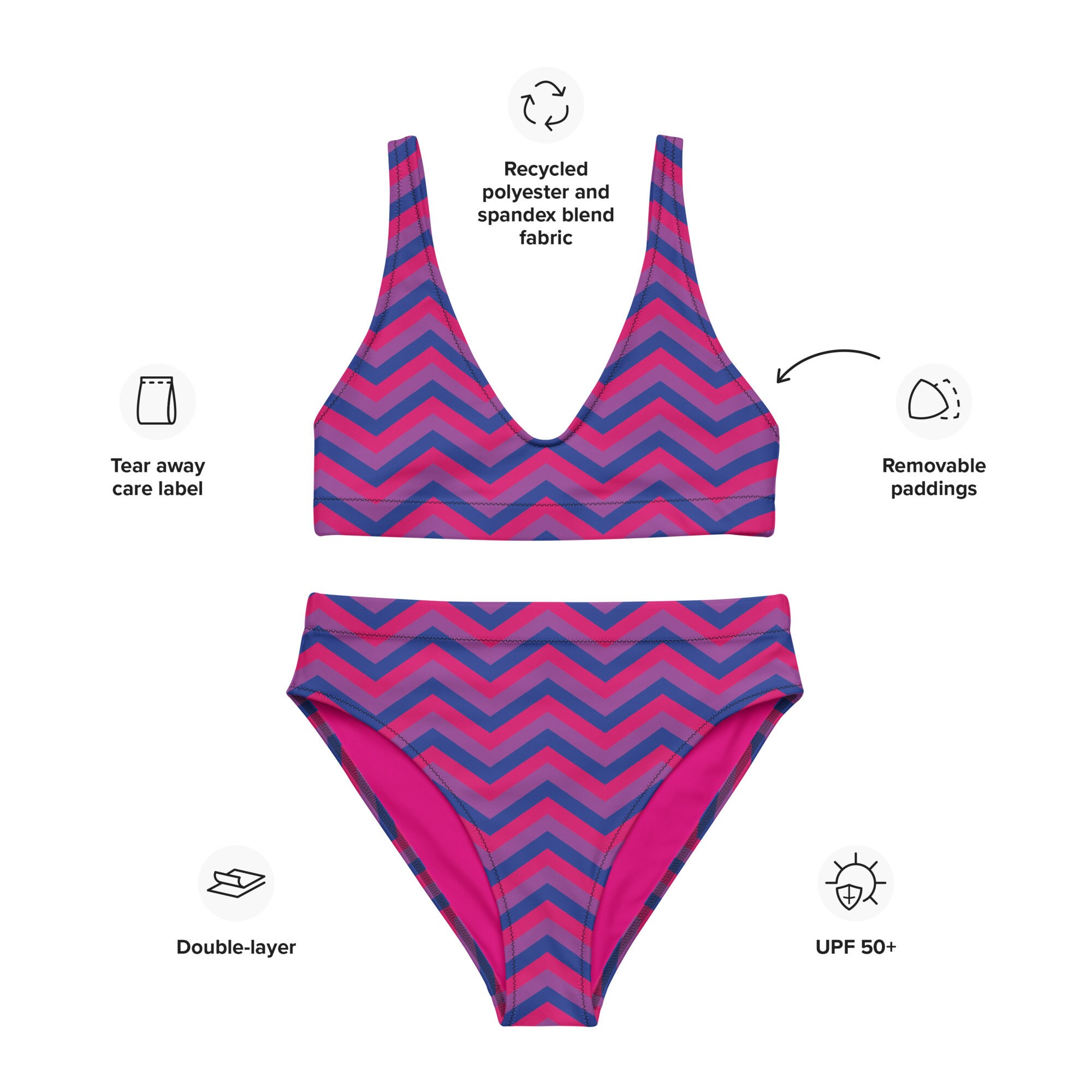 Bisexual Bikini Bi Pride Flag Swimsuit High Waisted Recycled Eco Friendly Bathing Suit Lgbtq