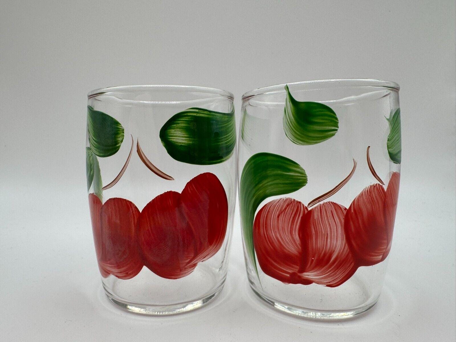 2 Bartlett Collins Gay Fad Handpainted Juice Glasses Cherries 3 25 Vintage Etsy