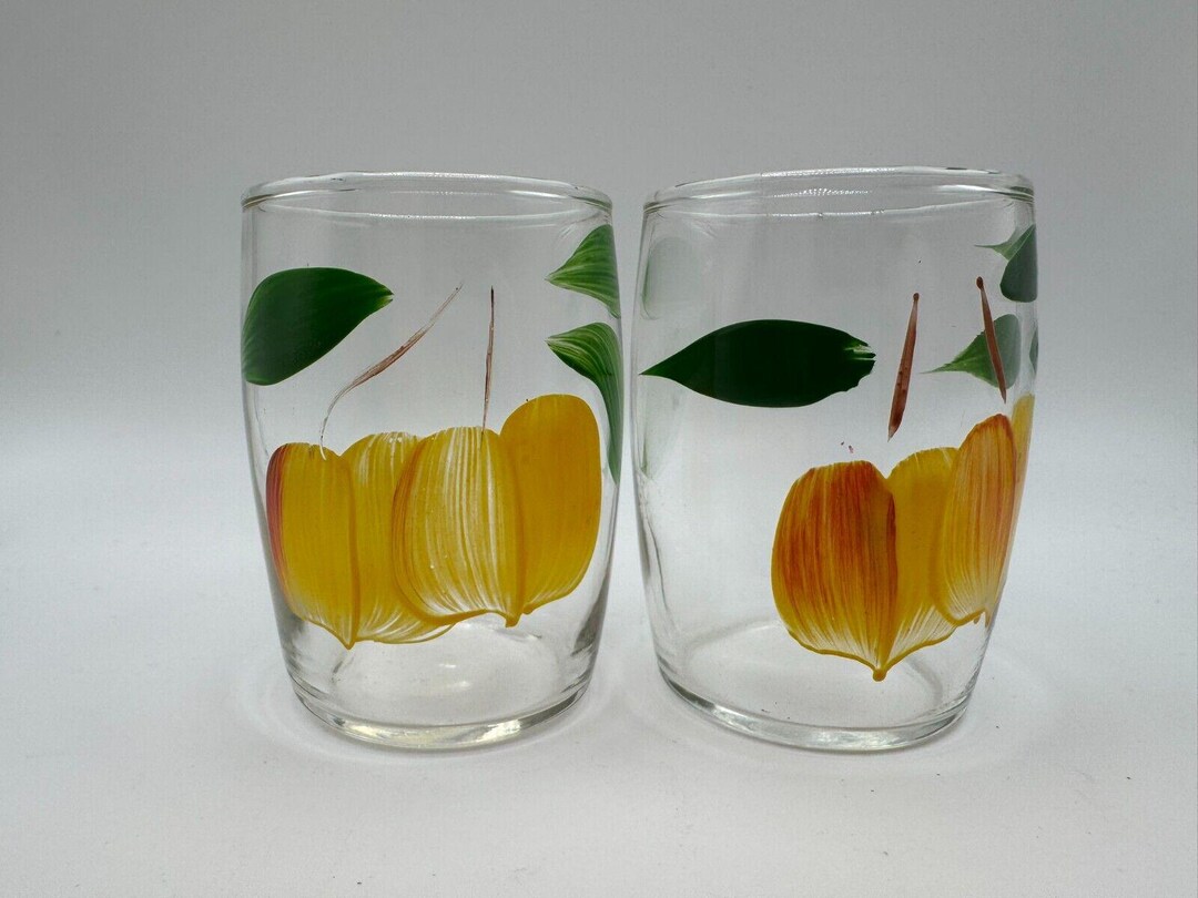 2 Bartlett Collins Gay Fad Handpainted Juice Glasses Peaches 3 25 Etsy