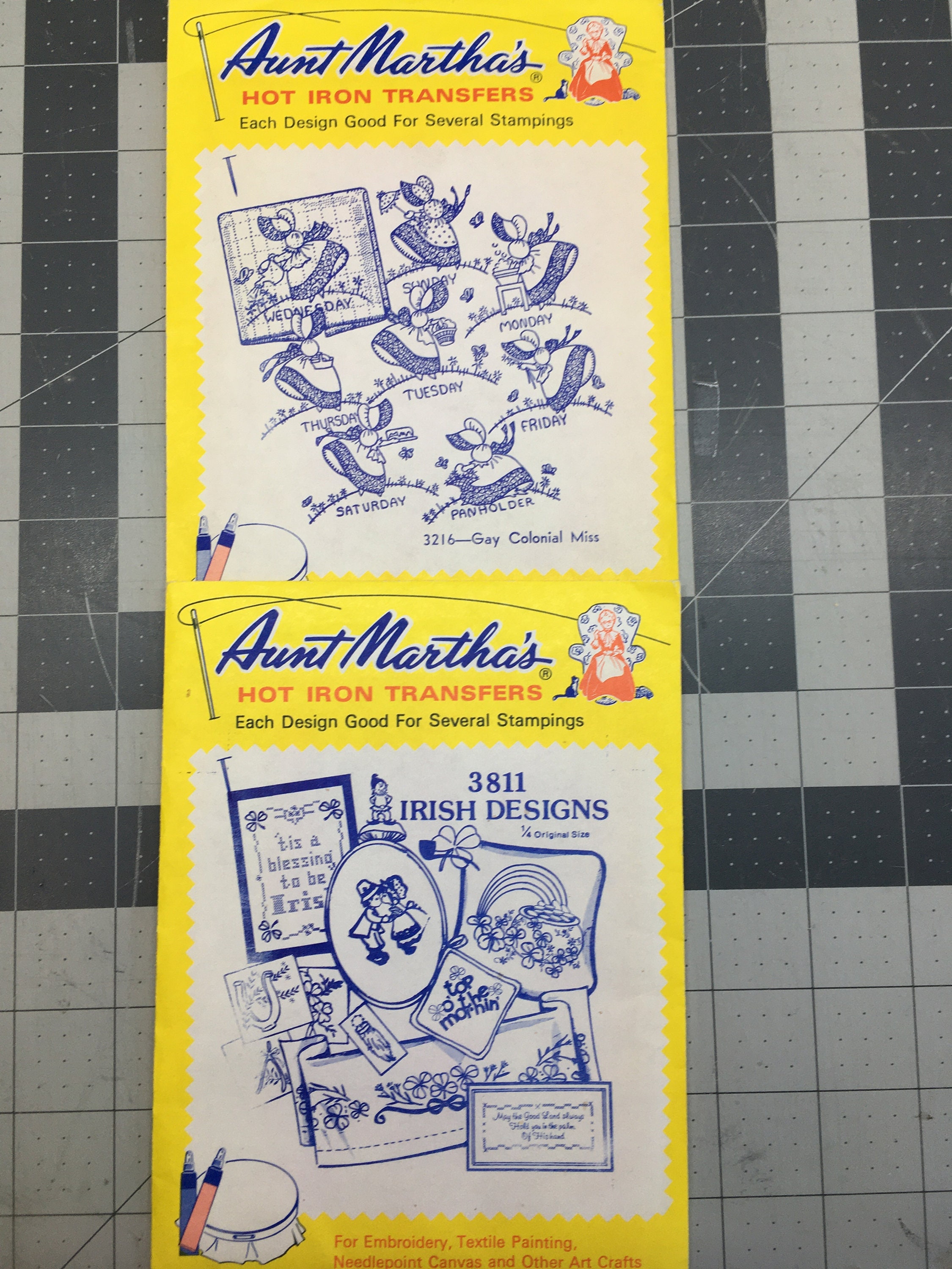 Aunt Martha Hot Iron Transfers Irish Or Days Of The Week Colonial Miss Sun Bonnet Sue Etsy