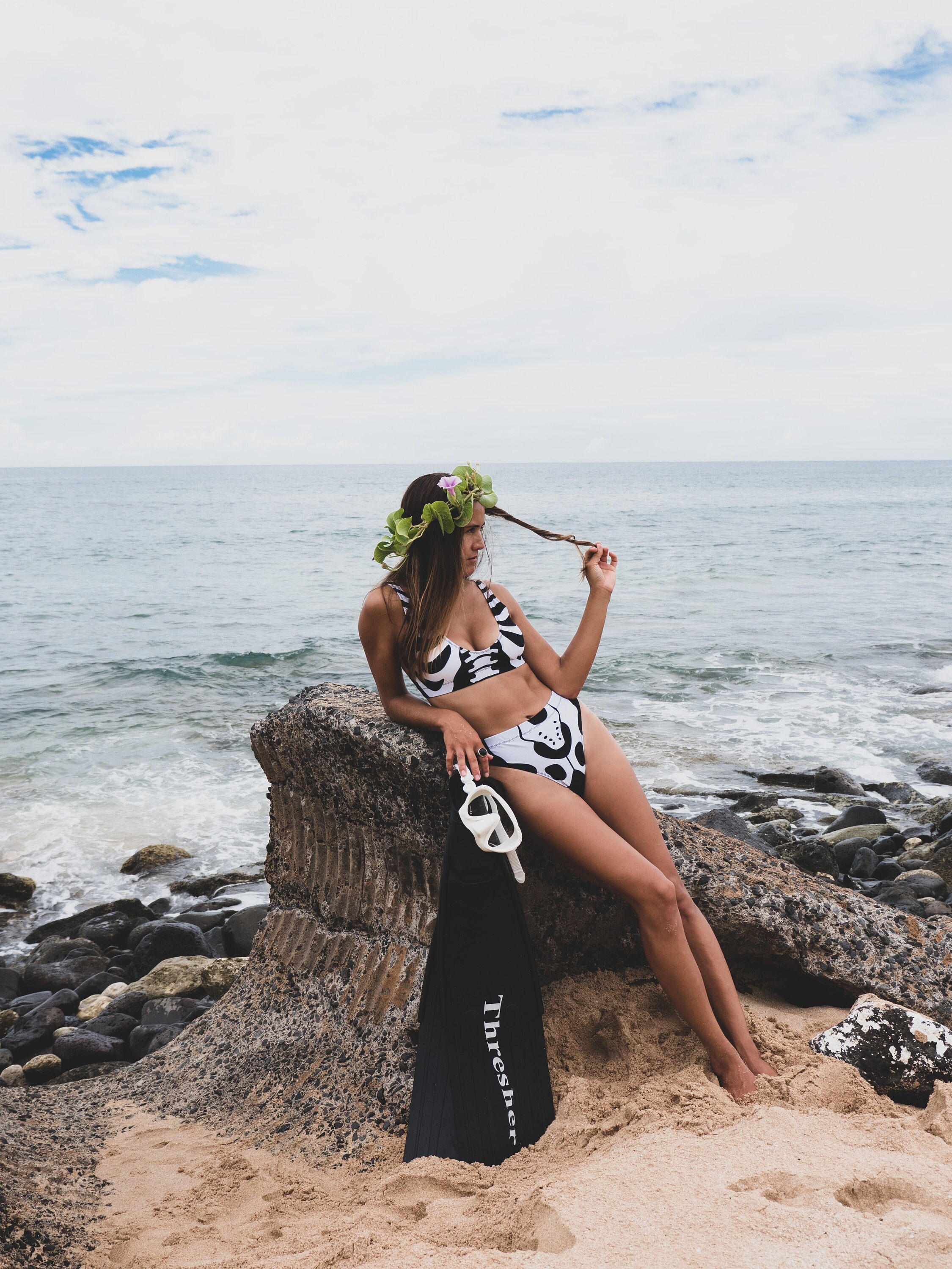 Skeleton Recycled High Waisted Bikini Skeleton Goth Bathing Suit Sizes Xs Xl Halloween