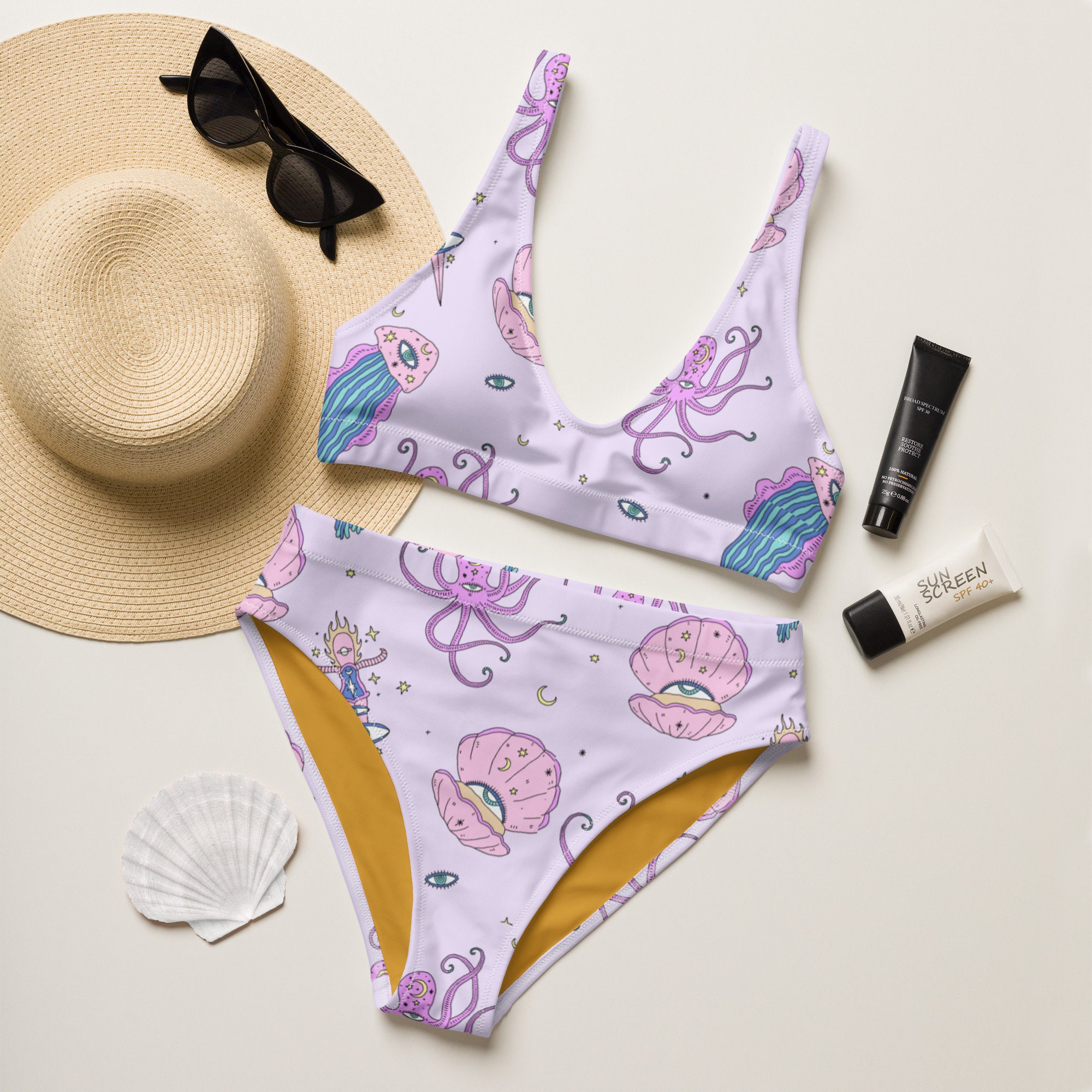 Pastel Goth Sea Creature Recycled High Waisted Bikini Octopus Sizes XS 3XL Etsy