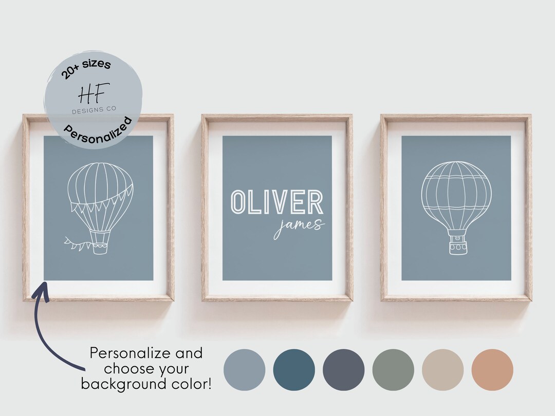 Hot Air Balloon Nursery Wall Art Personalized Hot Air Balloon Nursery Name Prints