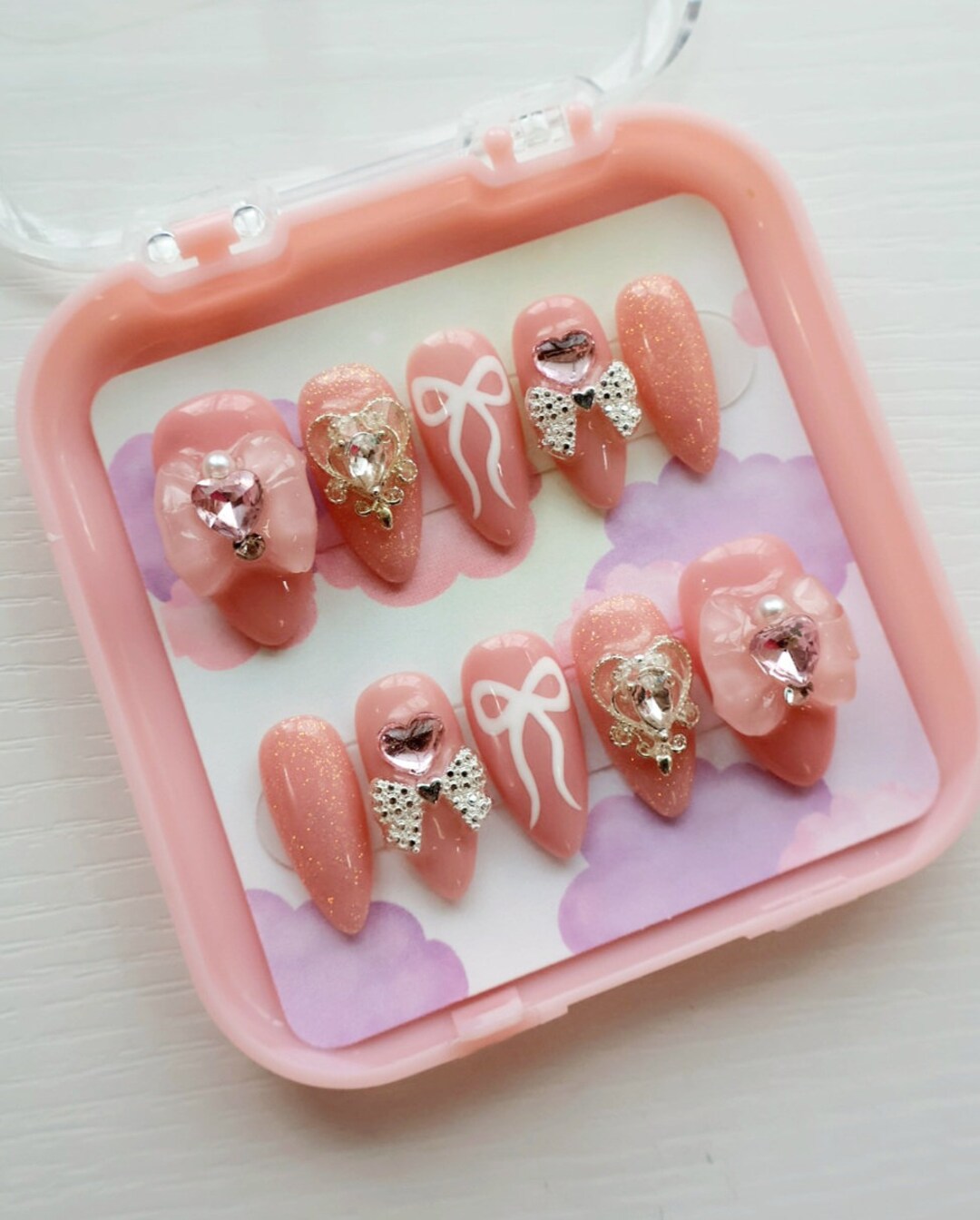 Cute Coquette Nude Bow Press On Nails Etsy