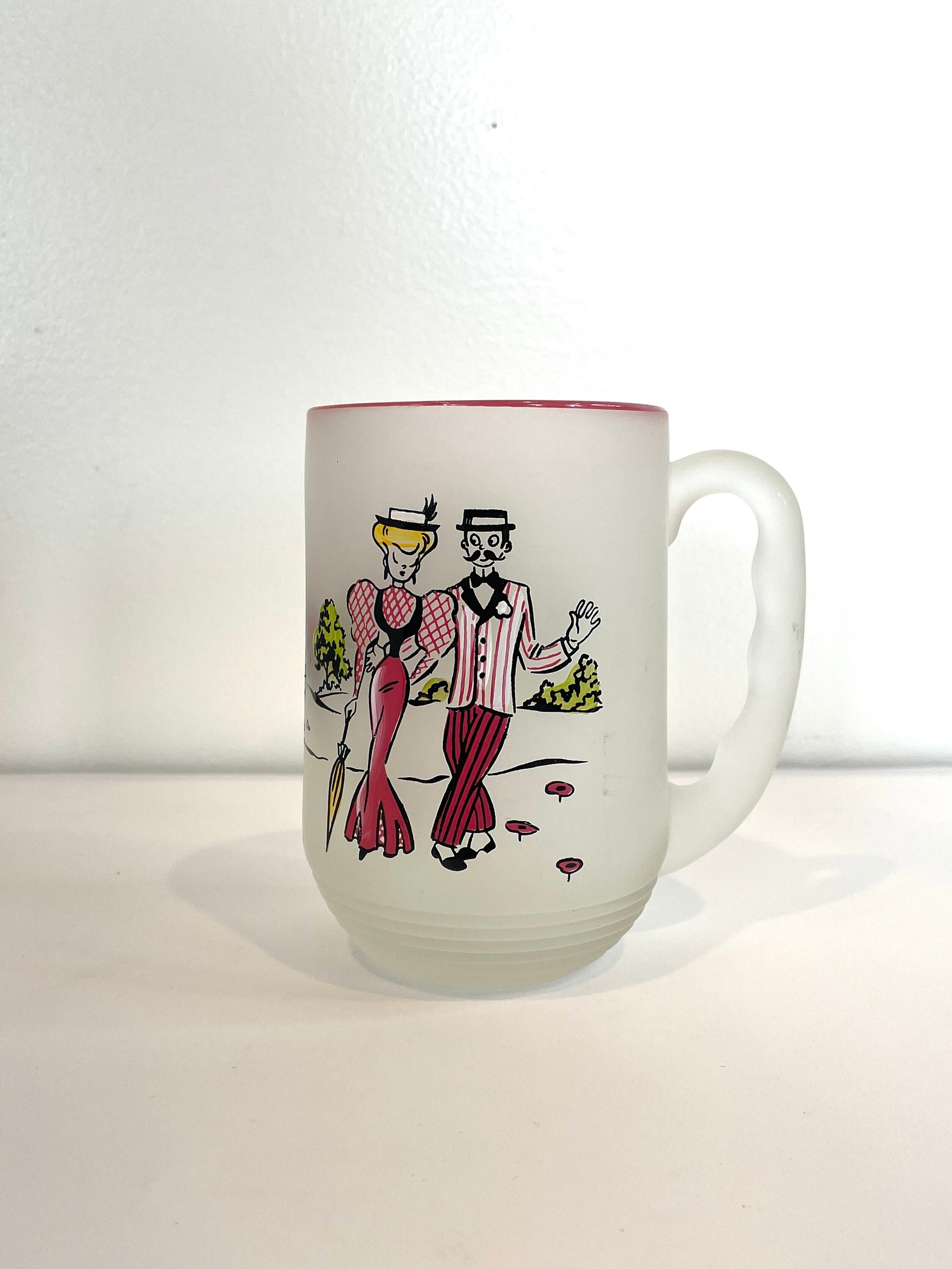 Vintage Gay Fad Studios Frosted Glass Mug Victorian Couple Nineties Here S To Us Etsy