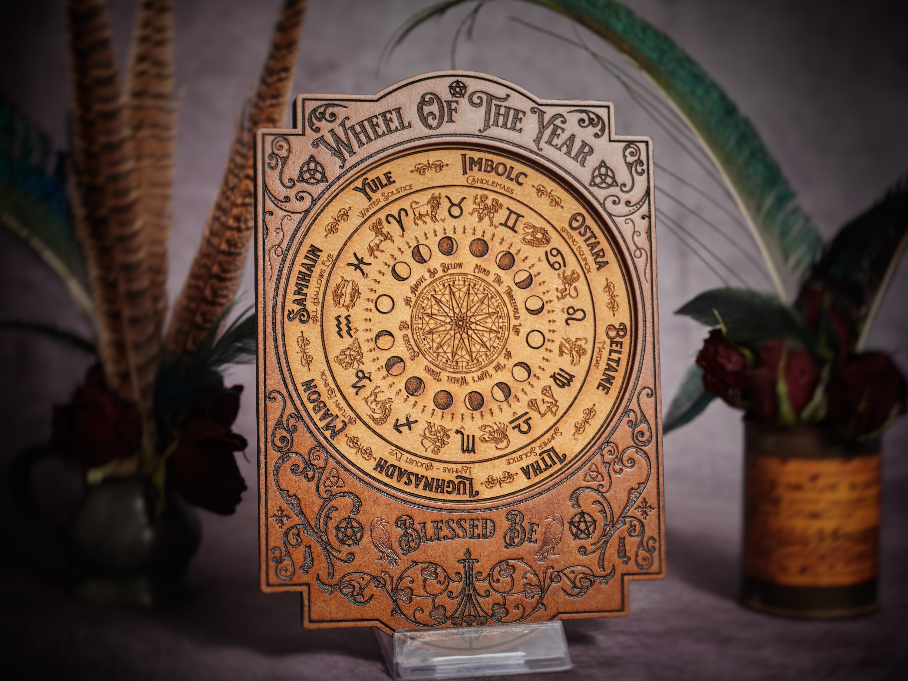 Wiccan Wheel of the Year - Single Rotating Disc with The Sabbats, Moon Phases...