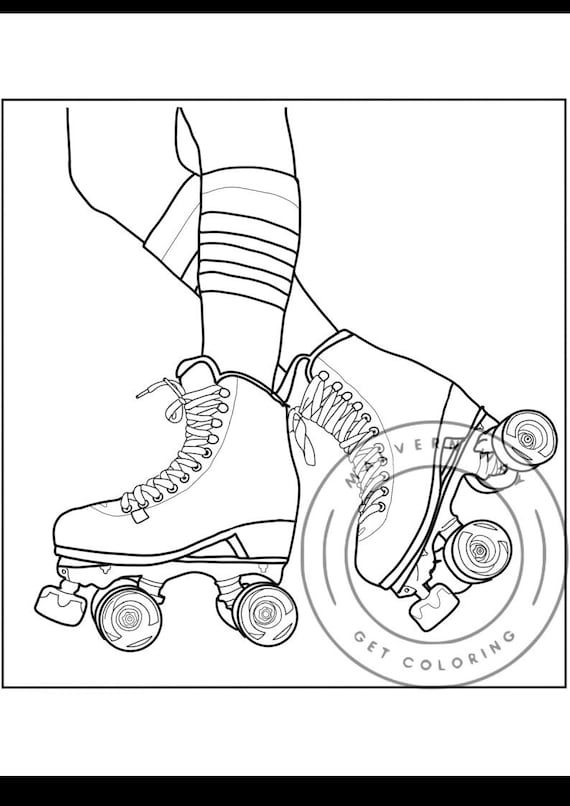 Roller Skating Girl Coloring Page Etsy