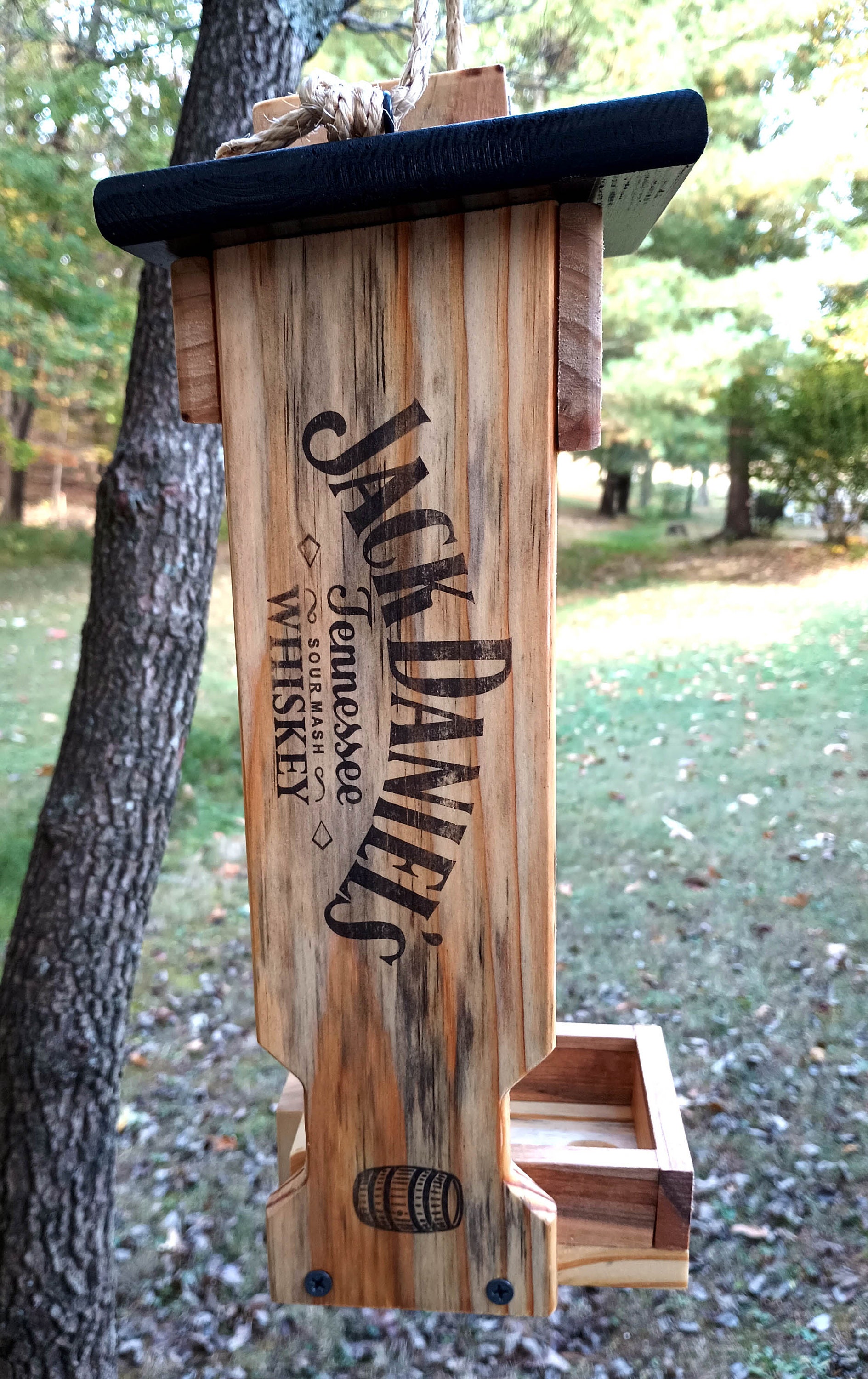 Jack Daniel S Whiskey Bottle Easy Fill Bird Feeder Etsy