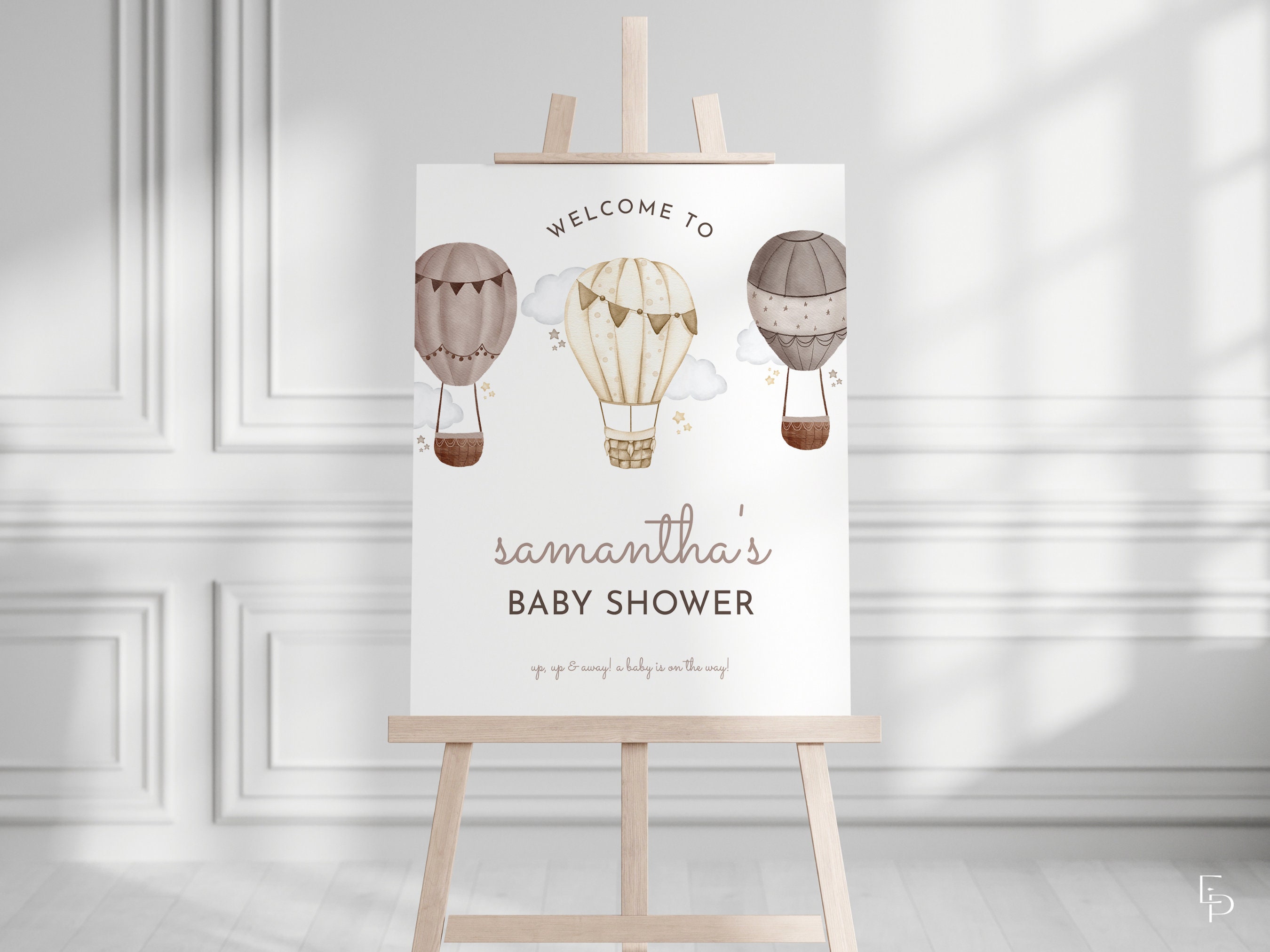 Neutral Up And Away Hot Air Balloon Baby Shower Welcome Sign Template For Gender Neutral Baby