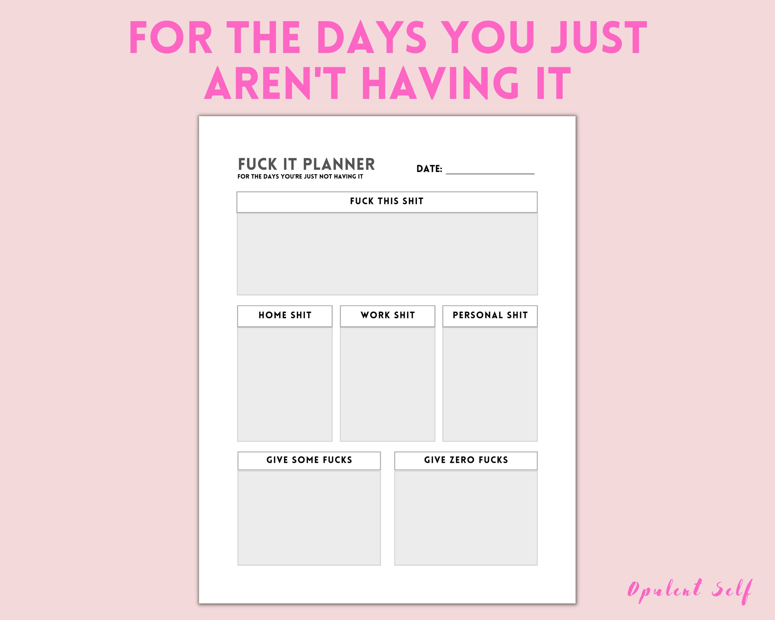 Fuck It Daily Planner Fillable Planner Printable PDF One Page