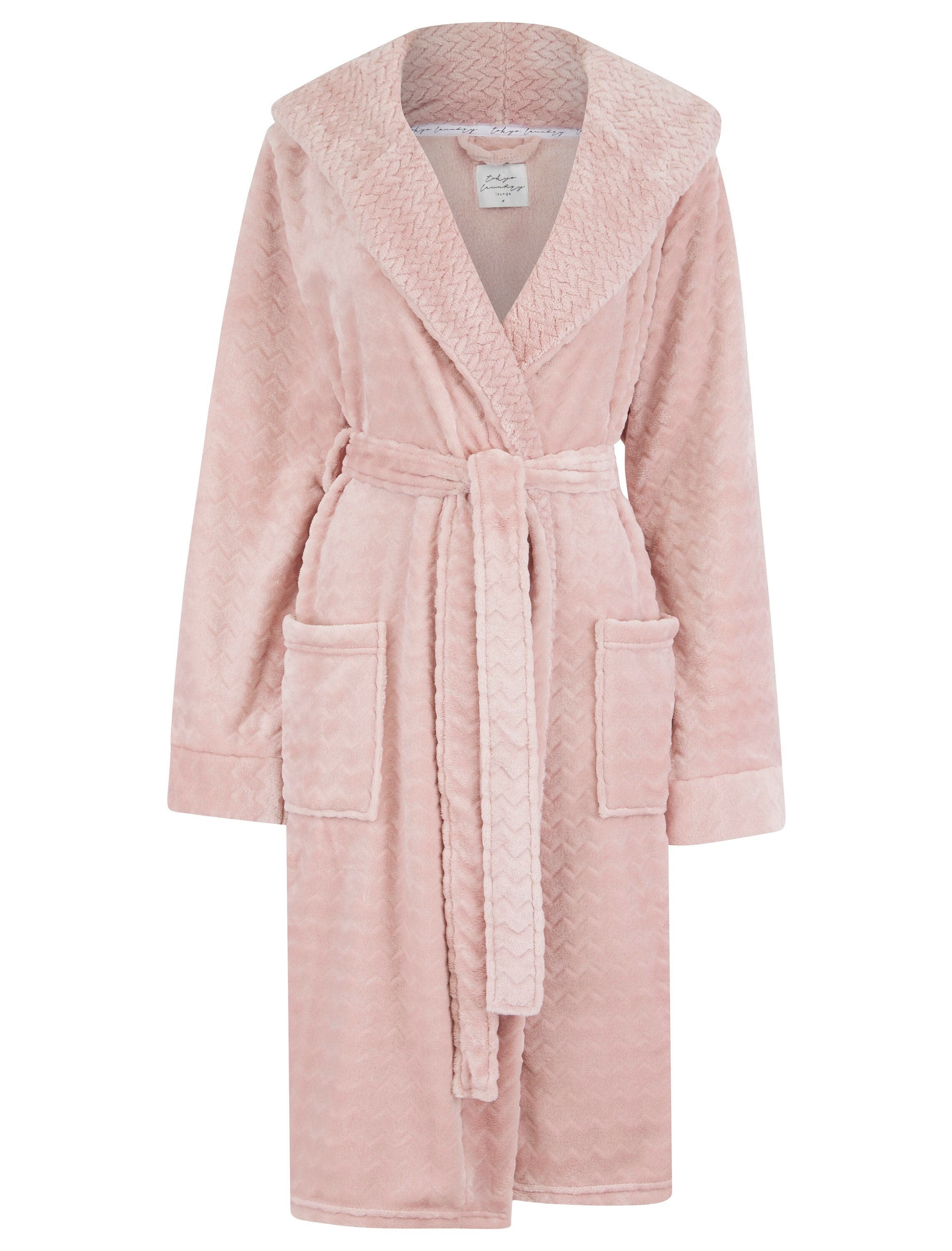Women’s Ladies Soft Luxurious Fluffy Fleece Pink Dressing Gown Hooded Bath Robe