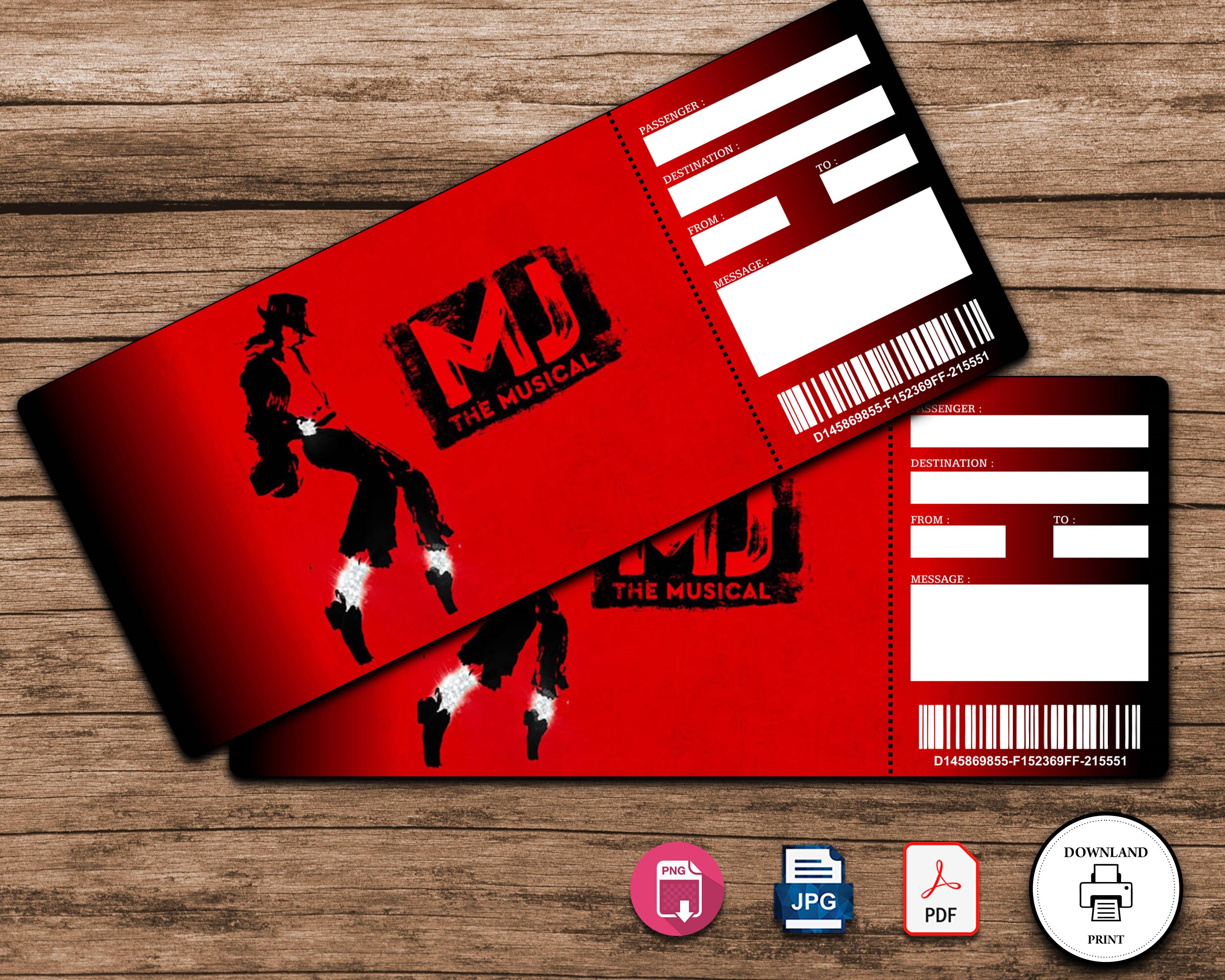 Printable MJ Broadway Surprise Ticket Editable Musical Etsy UK