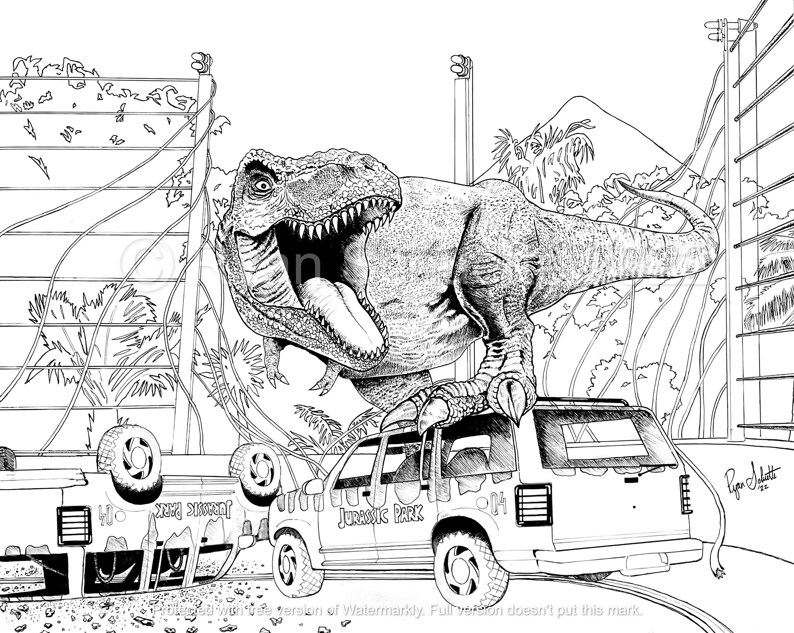 Jurassic Park T Rex Ryan Schuette Jurassic World Coloring Printable