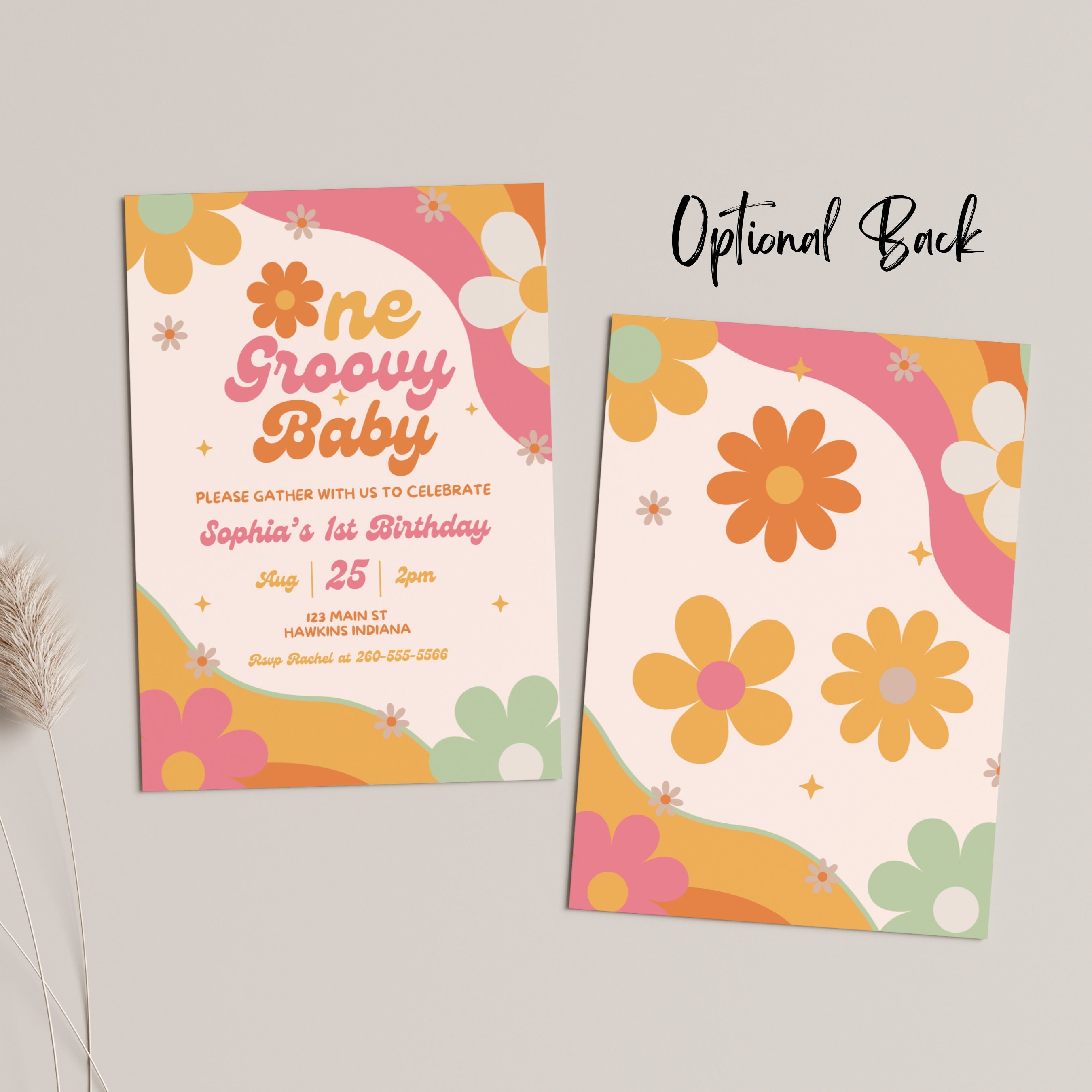 ONE Groovy Baby Birthday Invitation Template One Groovy Babe Invite Groovy One Invitation